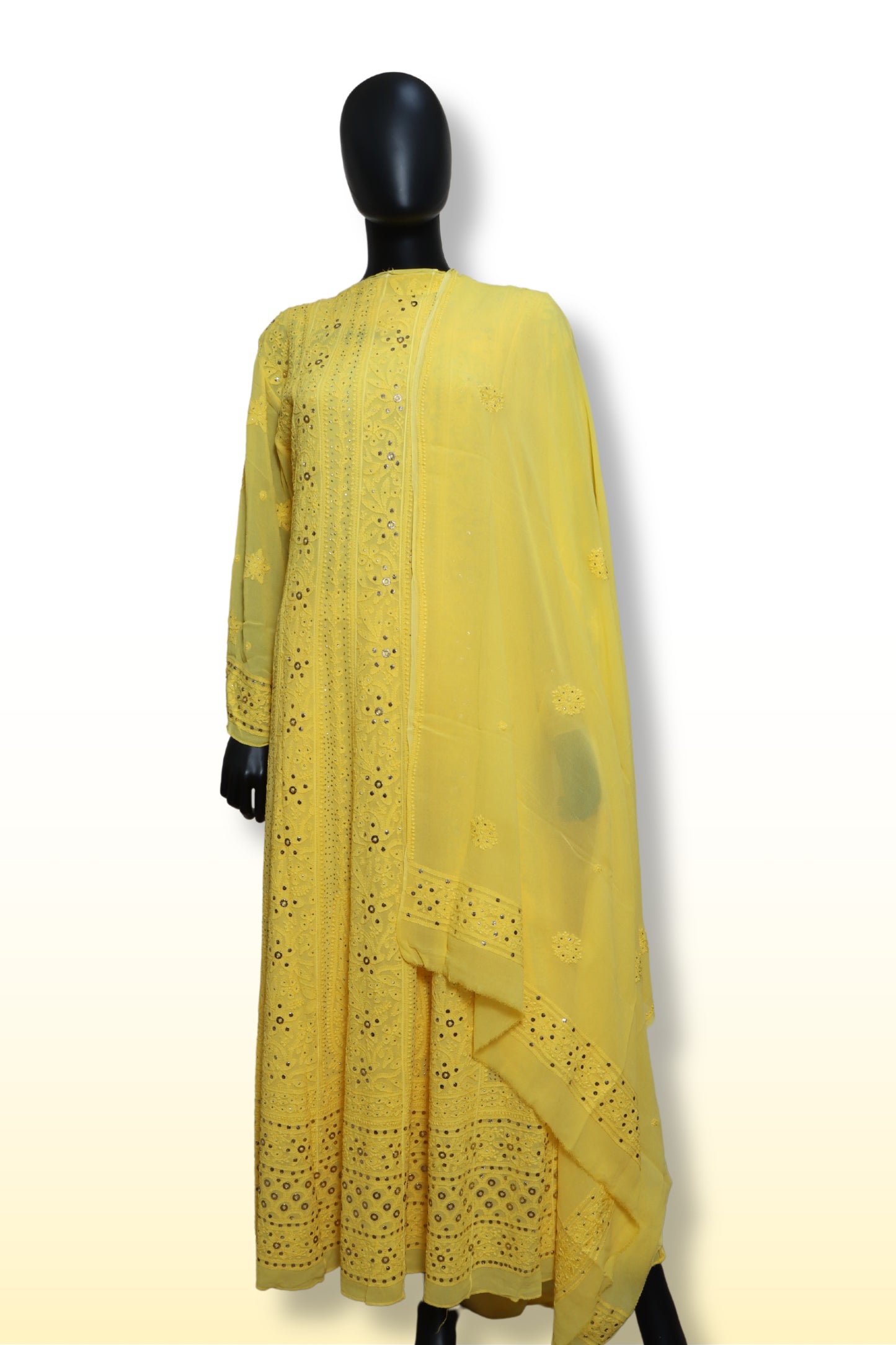 Viscos Anarkali with Heavy Chikankari and Mukaish work Four piece set.