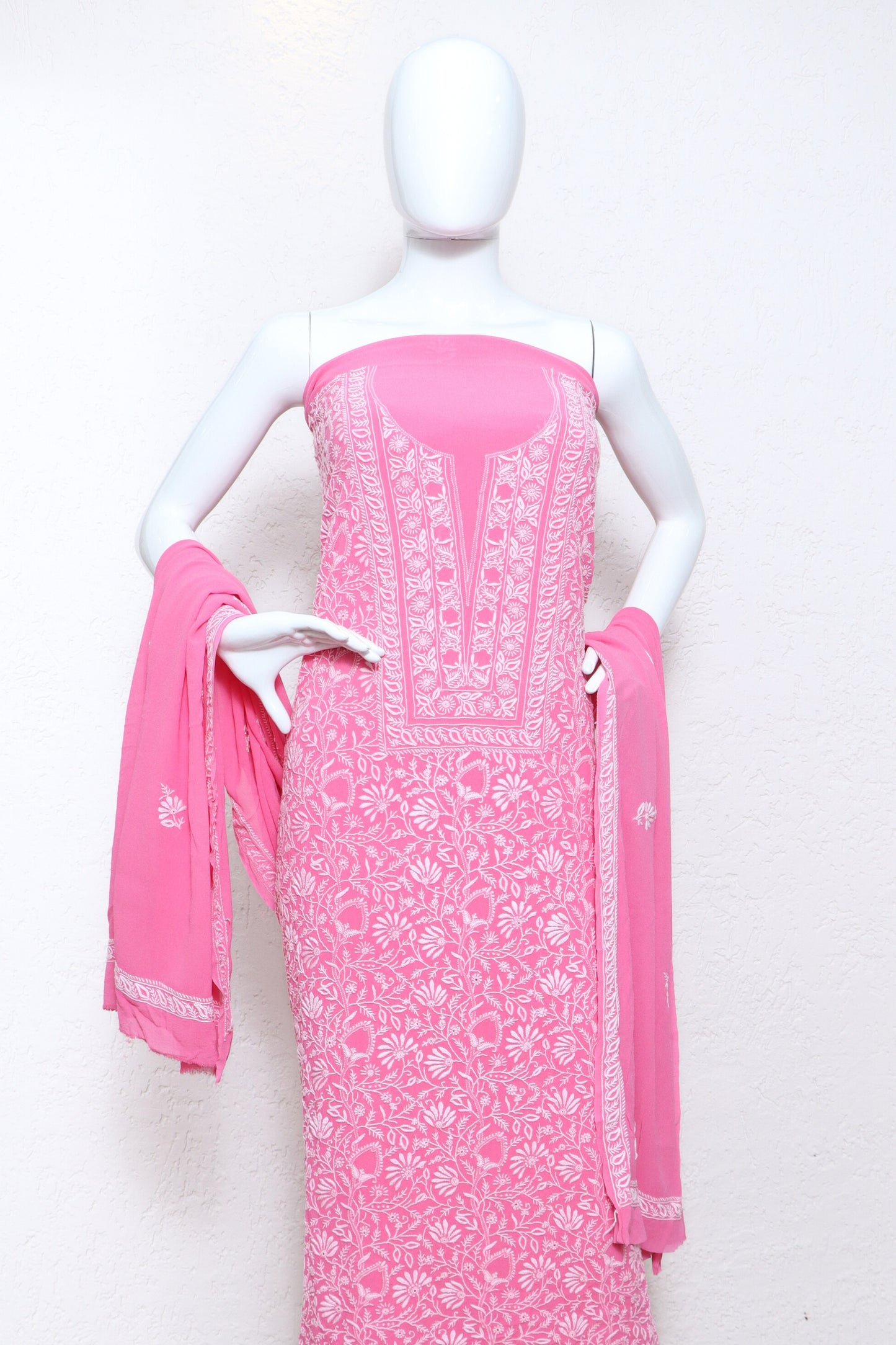 Pink Pure Georgette 4 piece set (Unstitched)