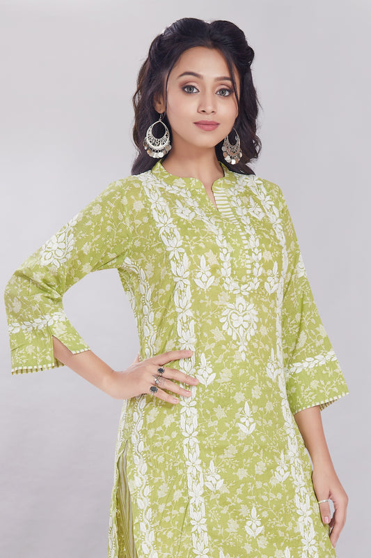 Rayna Lime Green Soft Printed Cotton Set