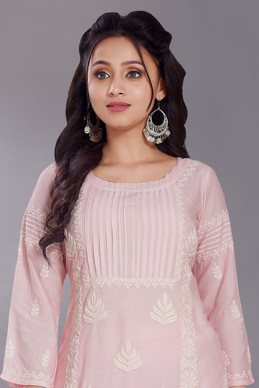 Inaya Blush Pink Muzlin Kurti Set.