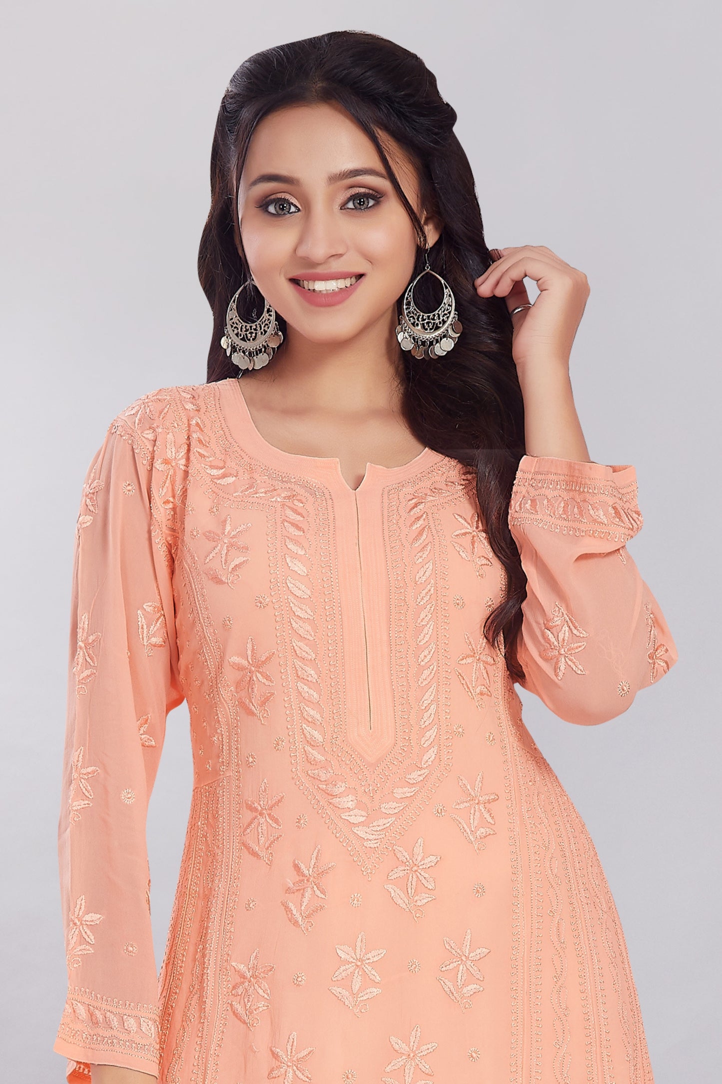 Nazma Salmon Peach Georgette Anarkali