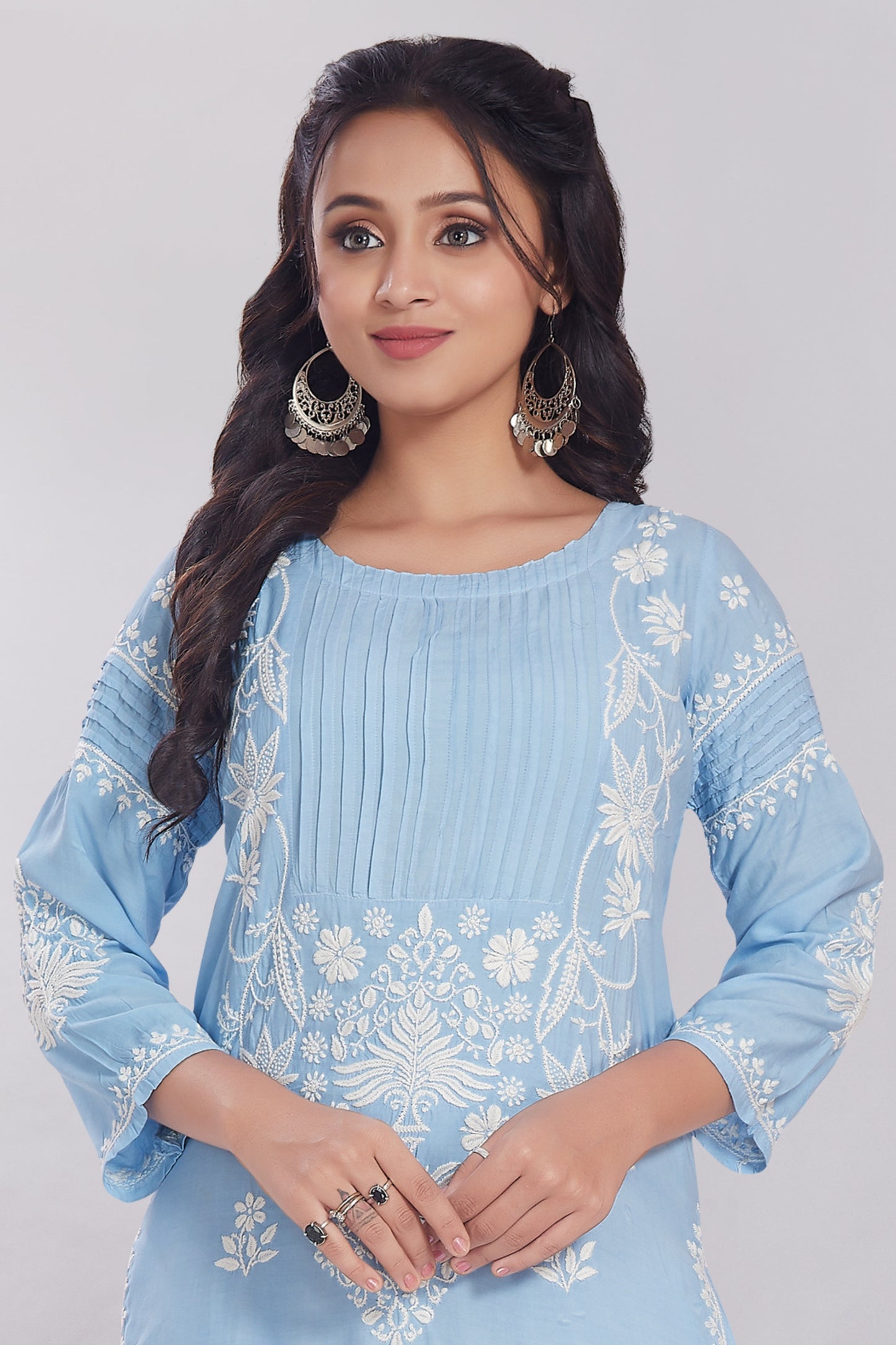 Inaya Beryl Blue Muzlin Kurti Set.