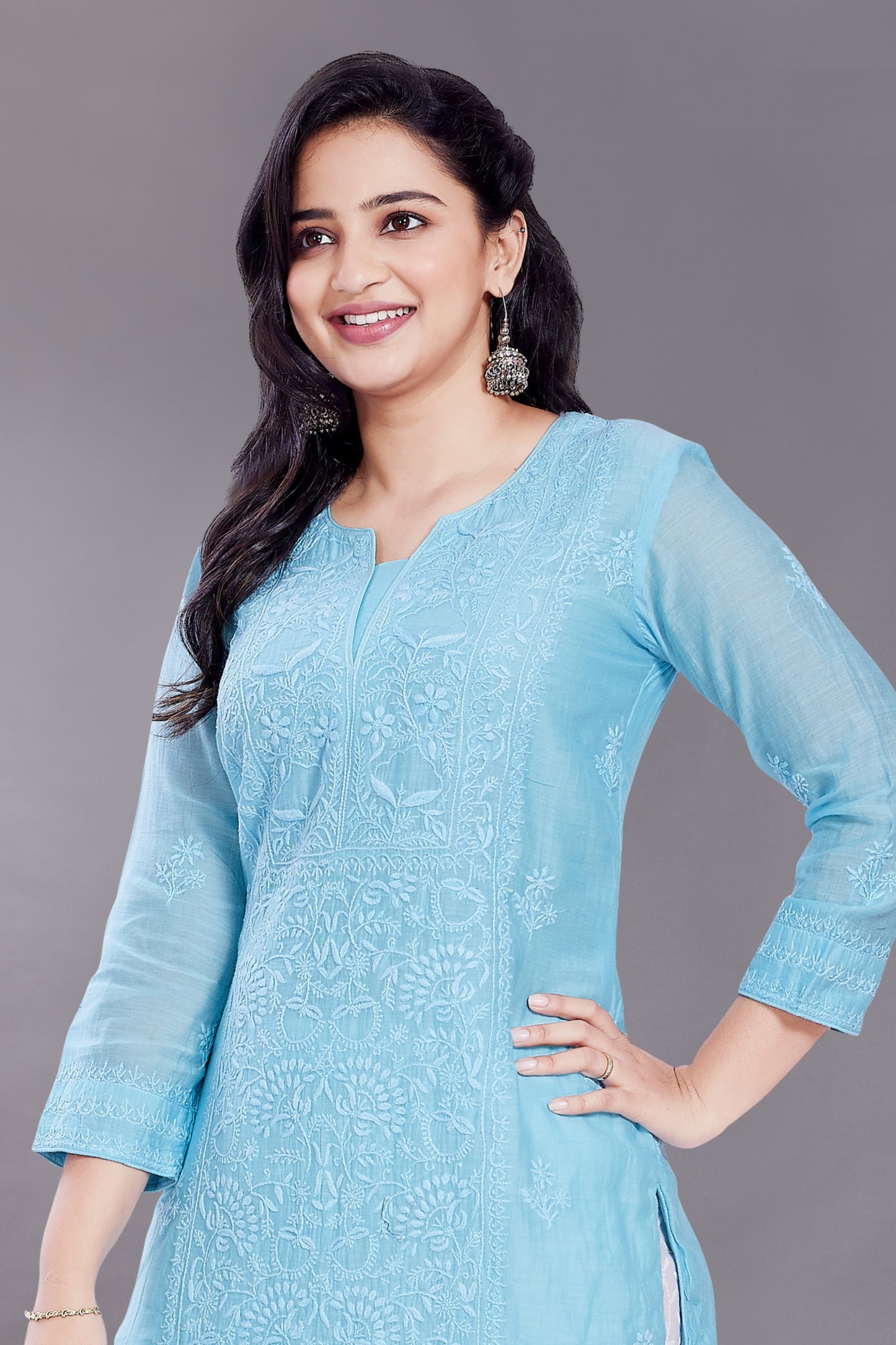 Zeb Pure Mulchanderi Set - Powder Blue