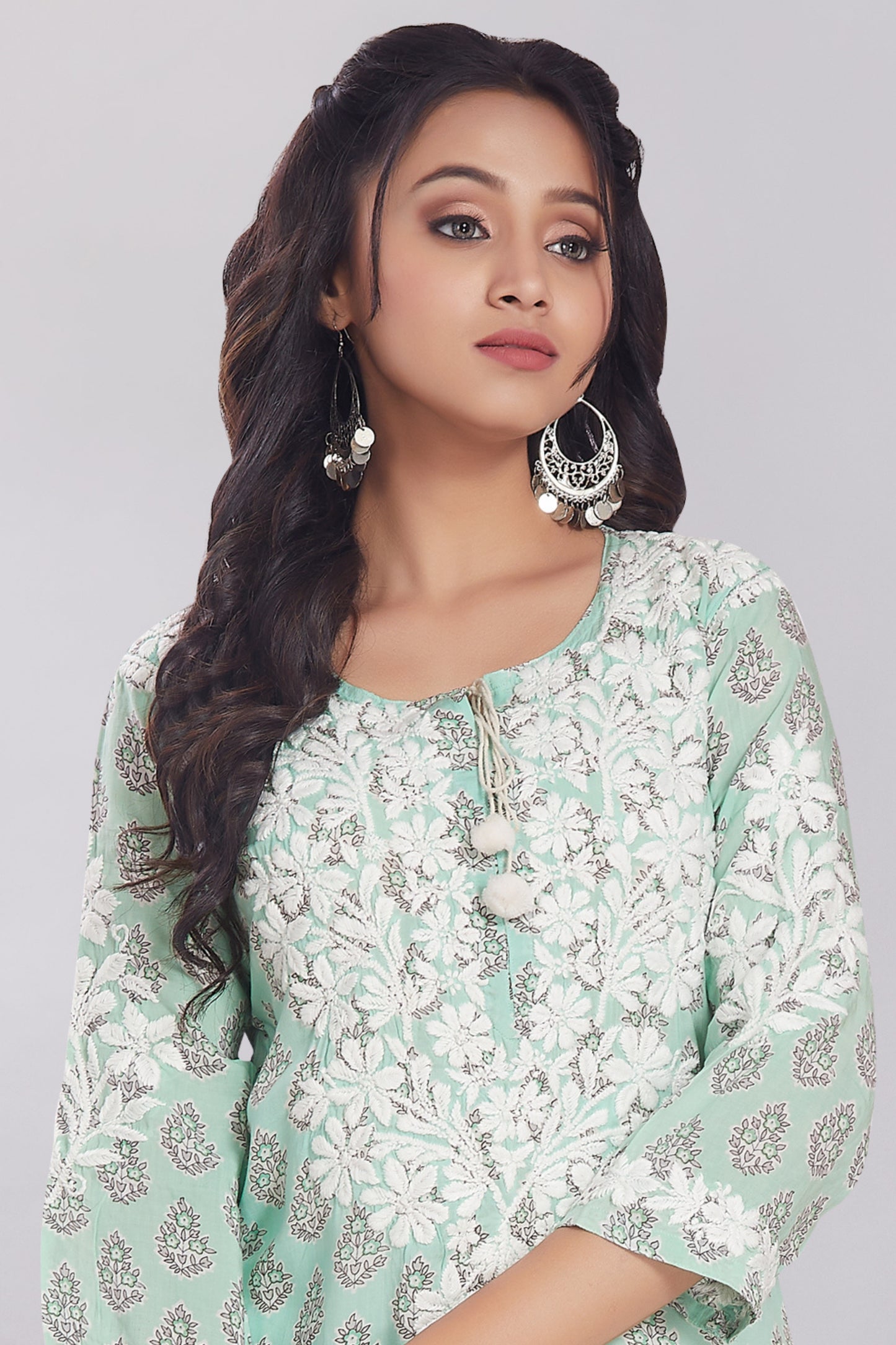 Firdaus Printed Modal Kurti in Pastel Green