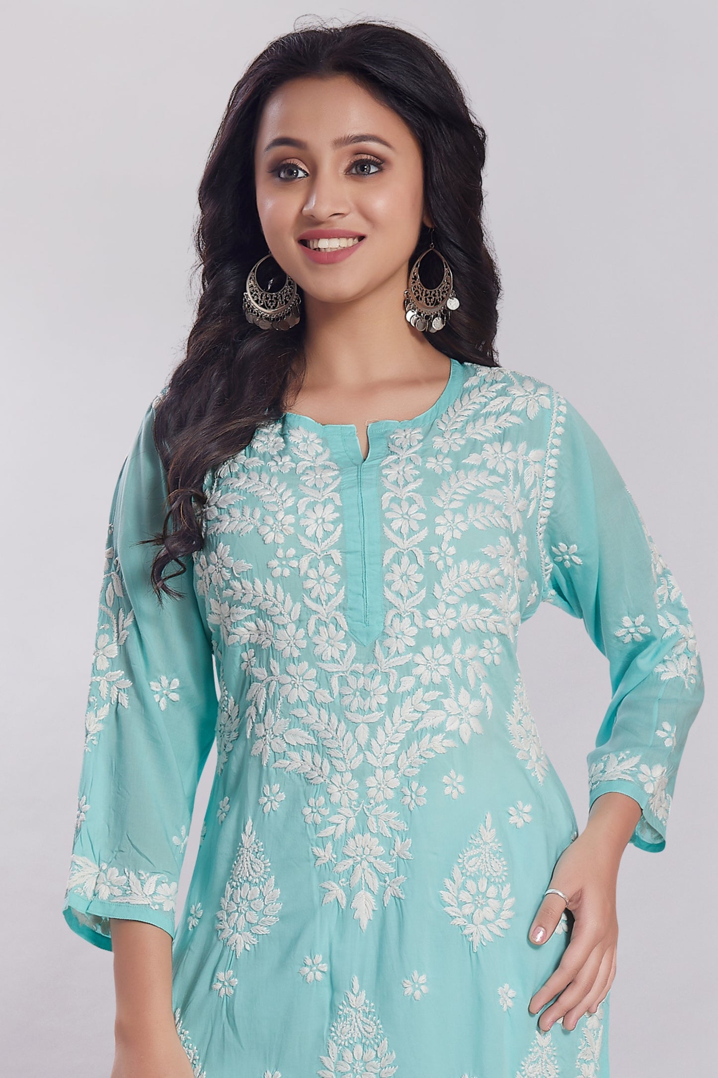 Ayesha Aqua Blue Modal Kurti.