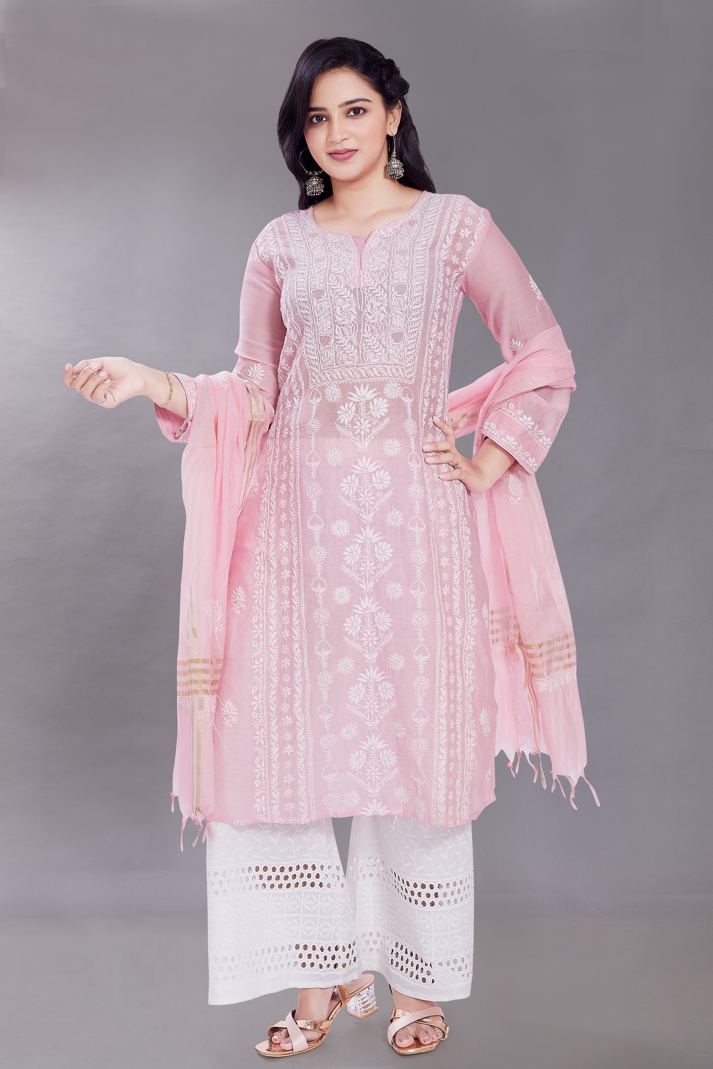 Zeb Pure Mulchanderi Set - Blush Pink