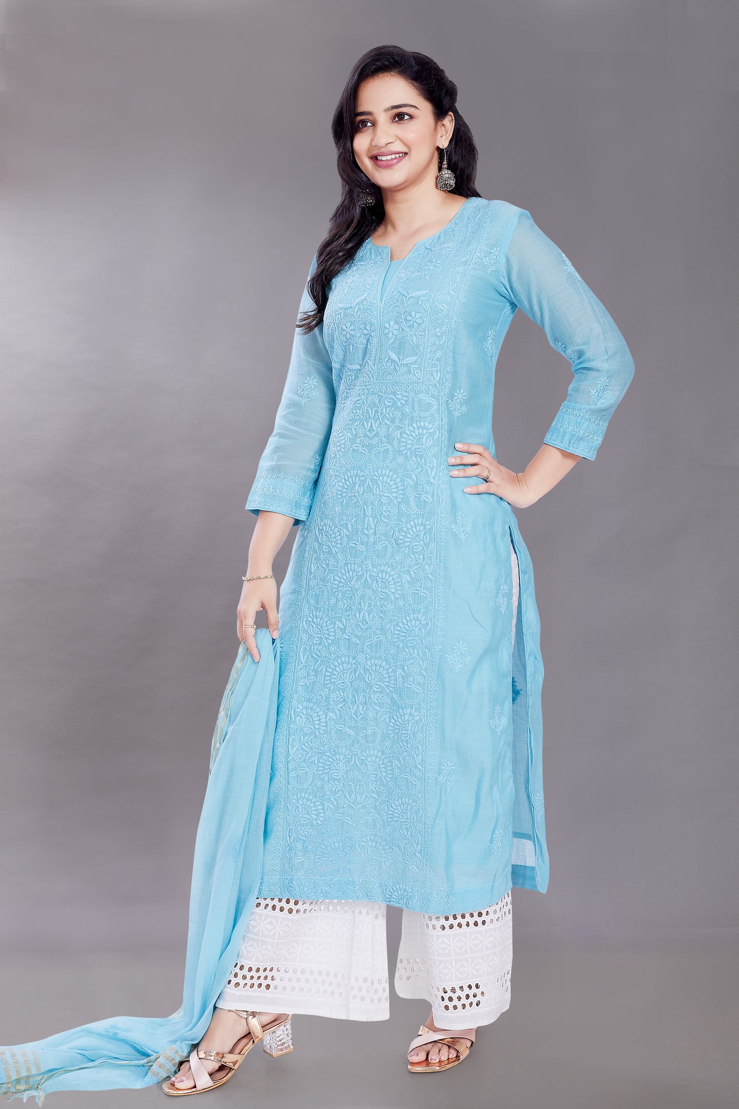 Zeb Pure Mulchanderi Set - Powder Blue