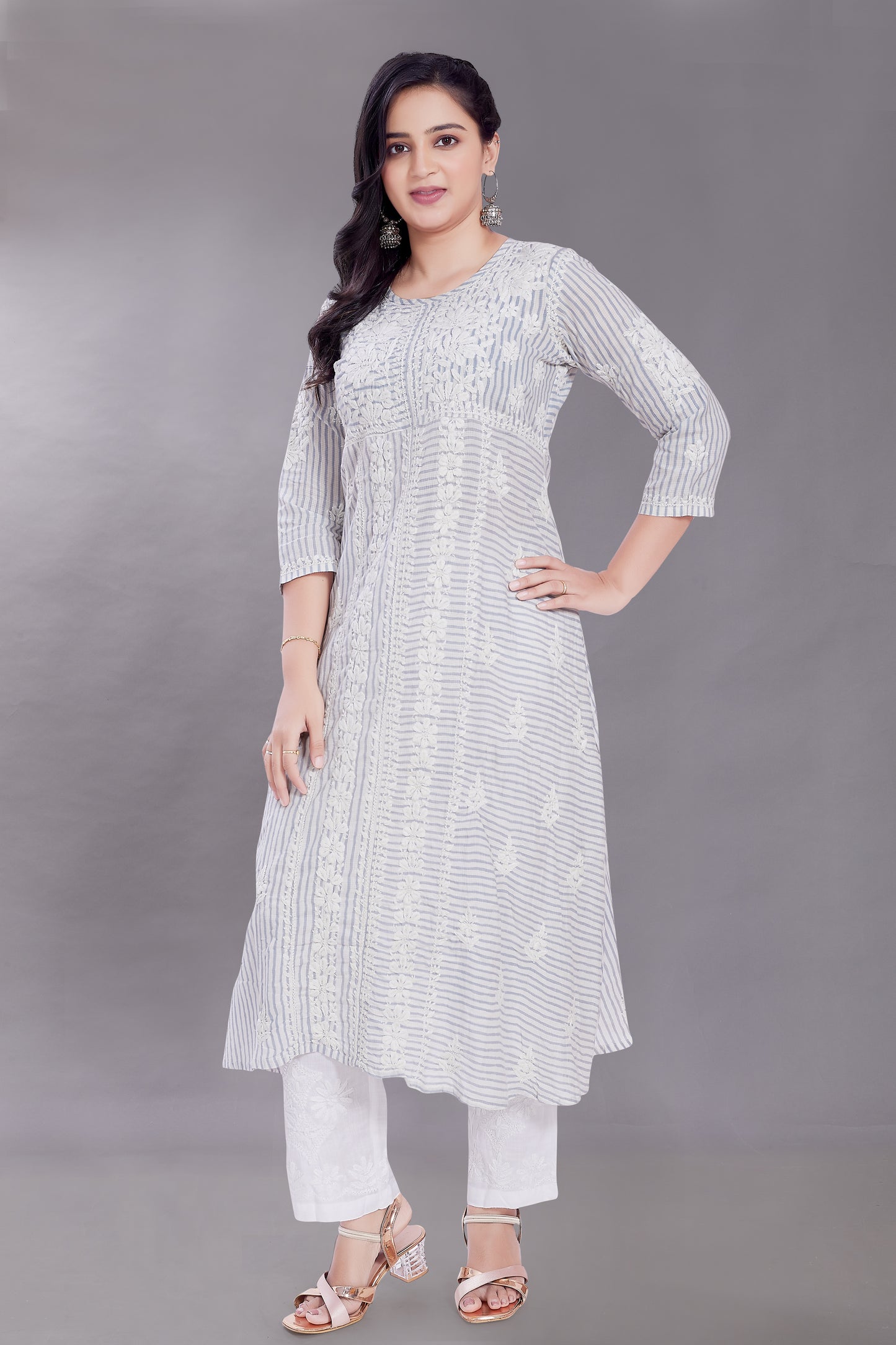 Stripes Chikankari Dress