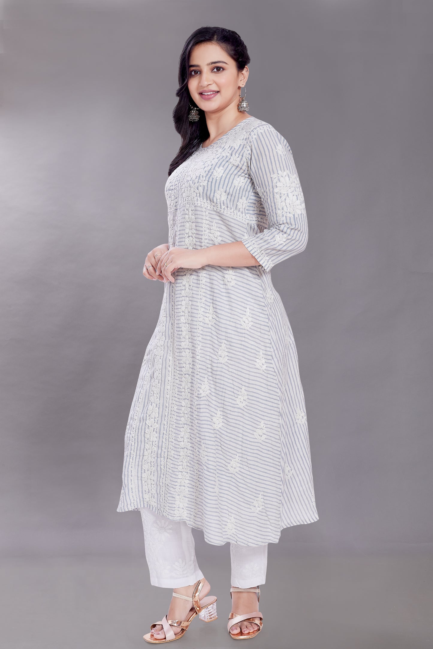 Stripes Chikankari Dress