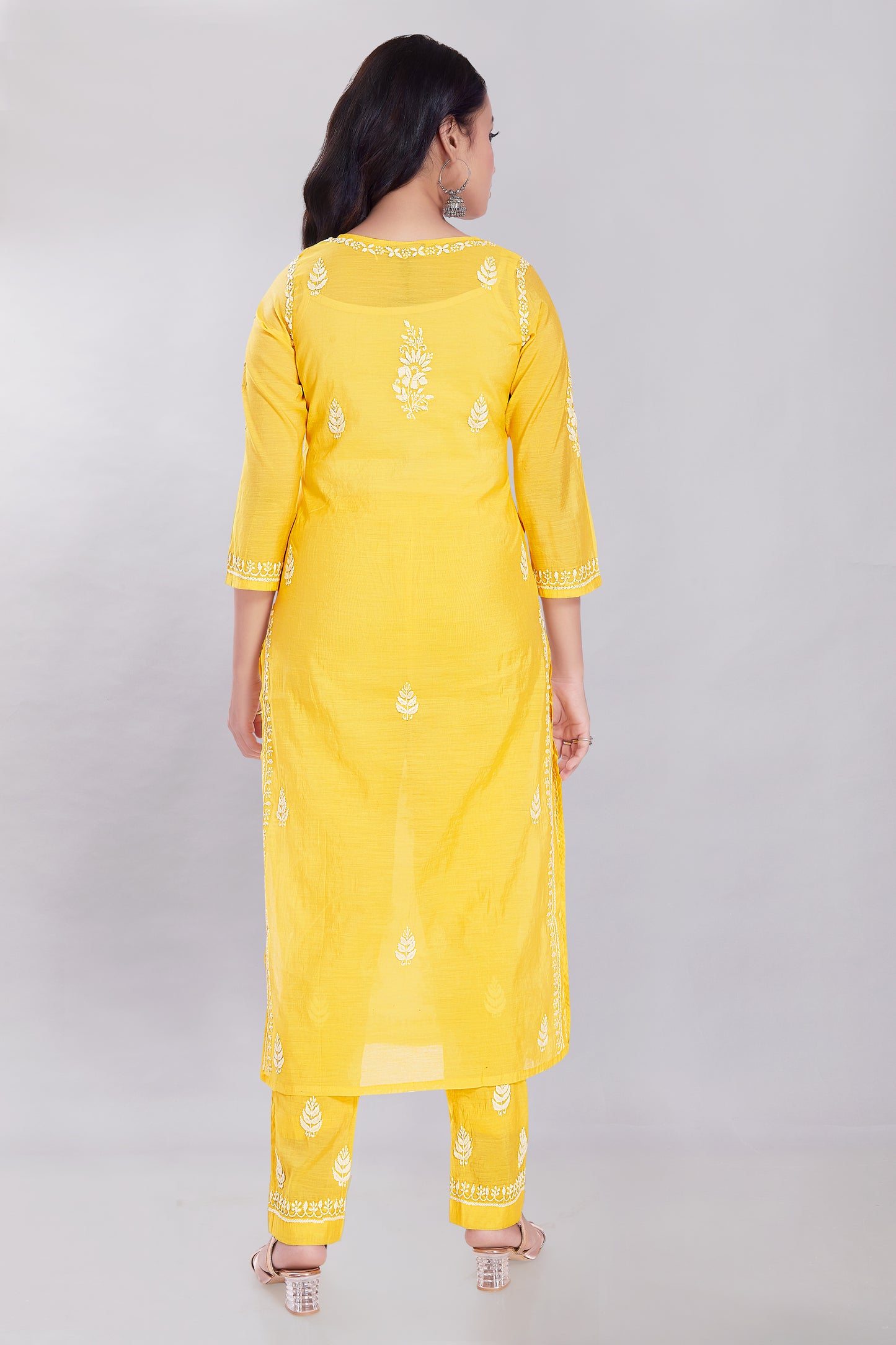 Zeba Canary Yellow Chanderi Chikankari Set.