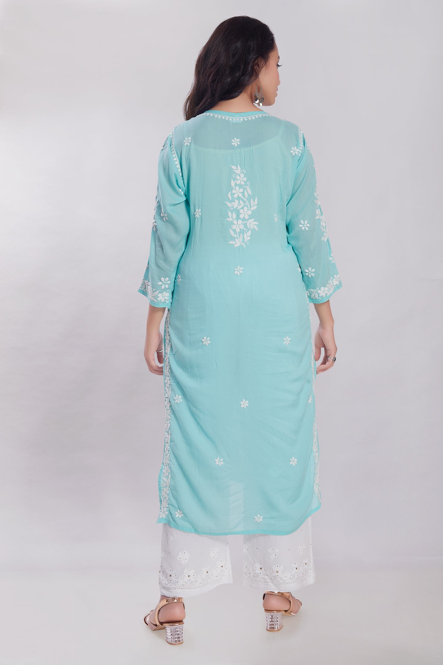 Ayesha Aqua Blue Modal Kurti.