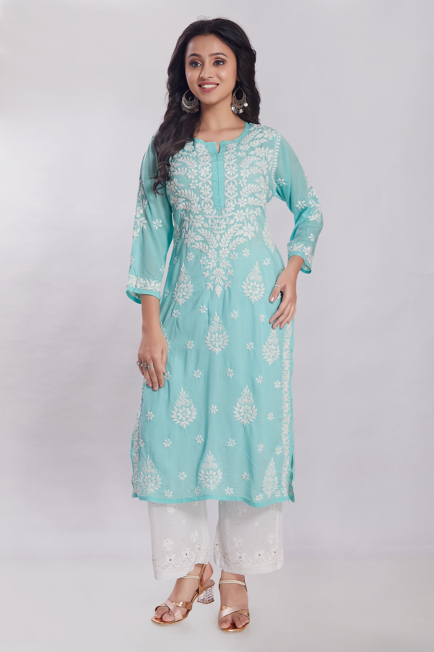 Ayesha Aqua Blue Modal Kurti.