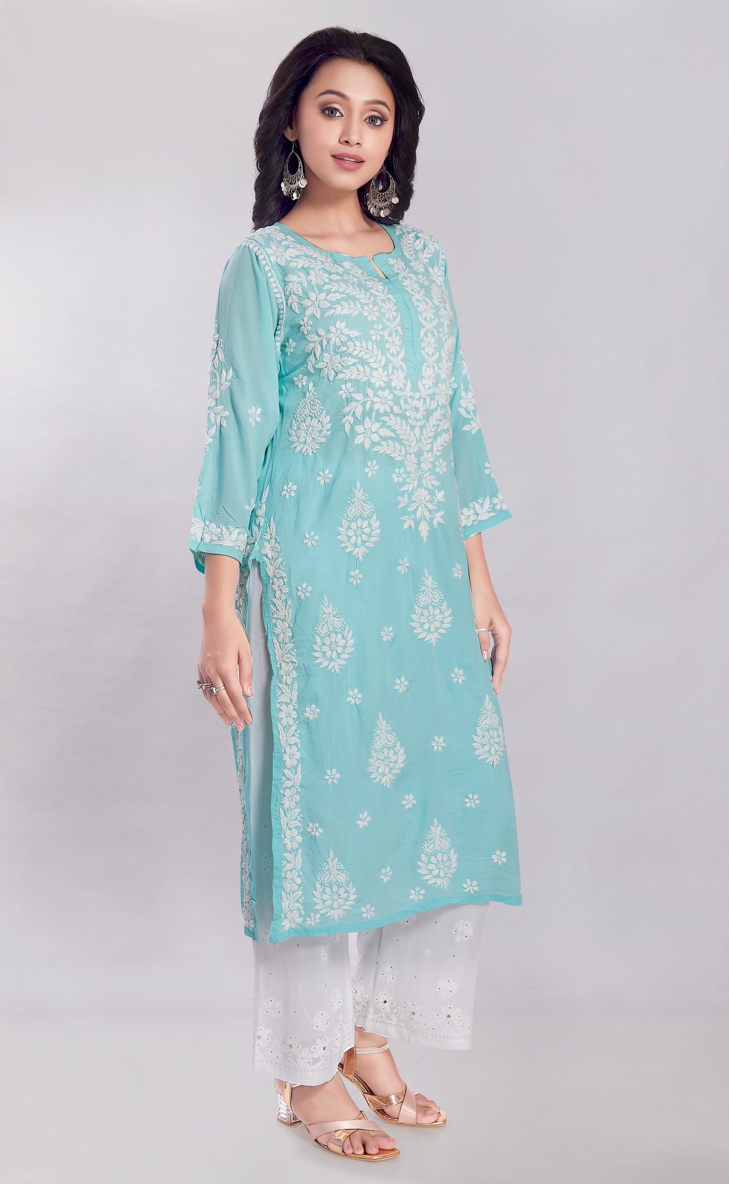 Ayesha Aqua Blue Modal Kurti.