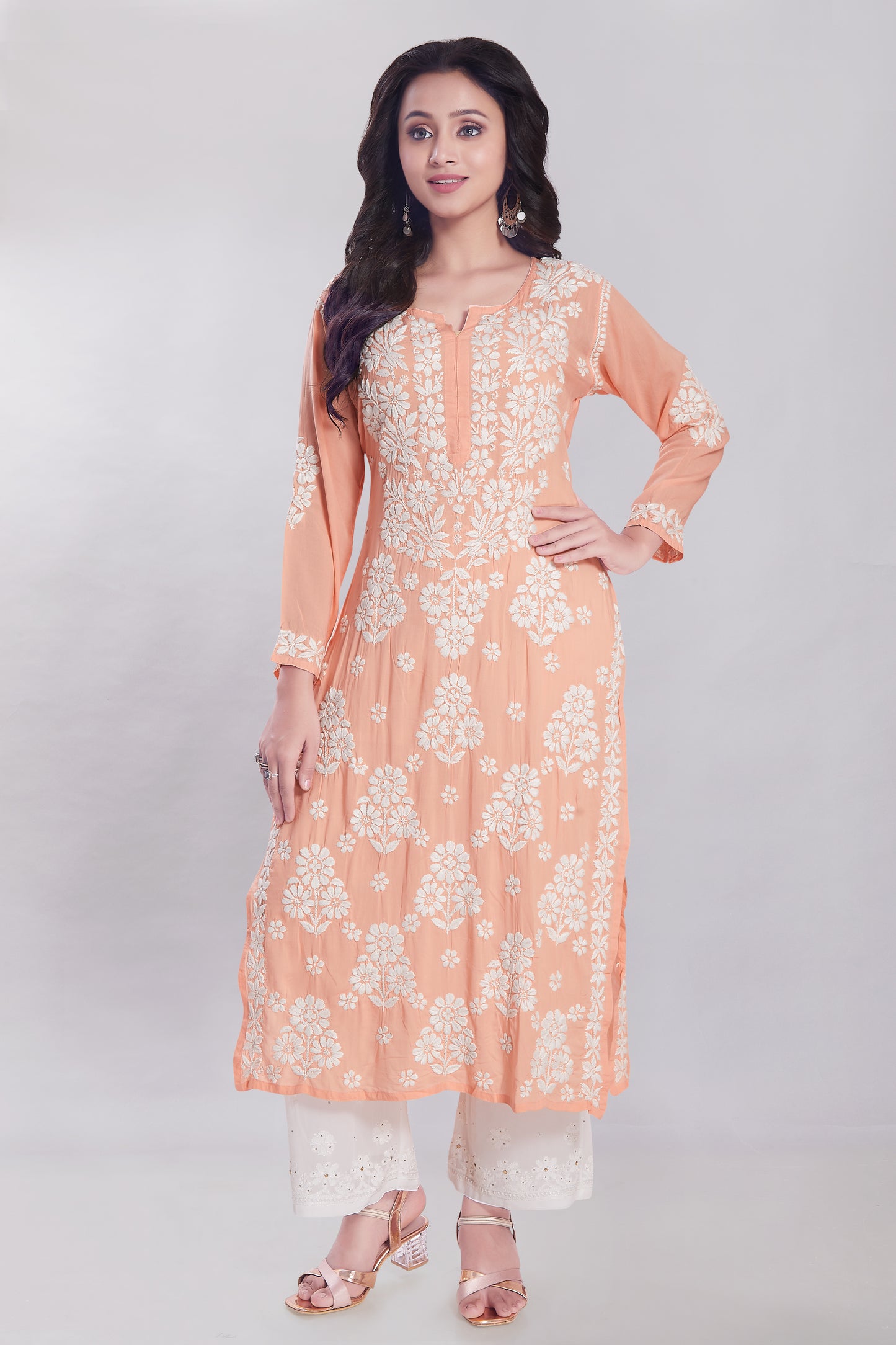 Ayesha Salmon Peach Modal Kurti.