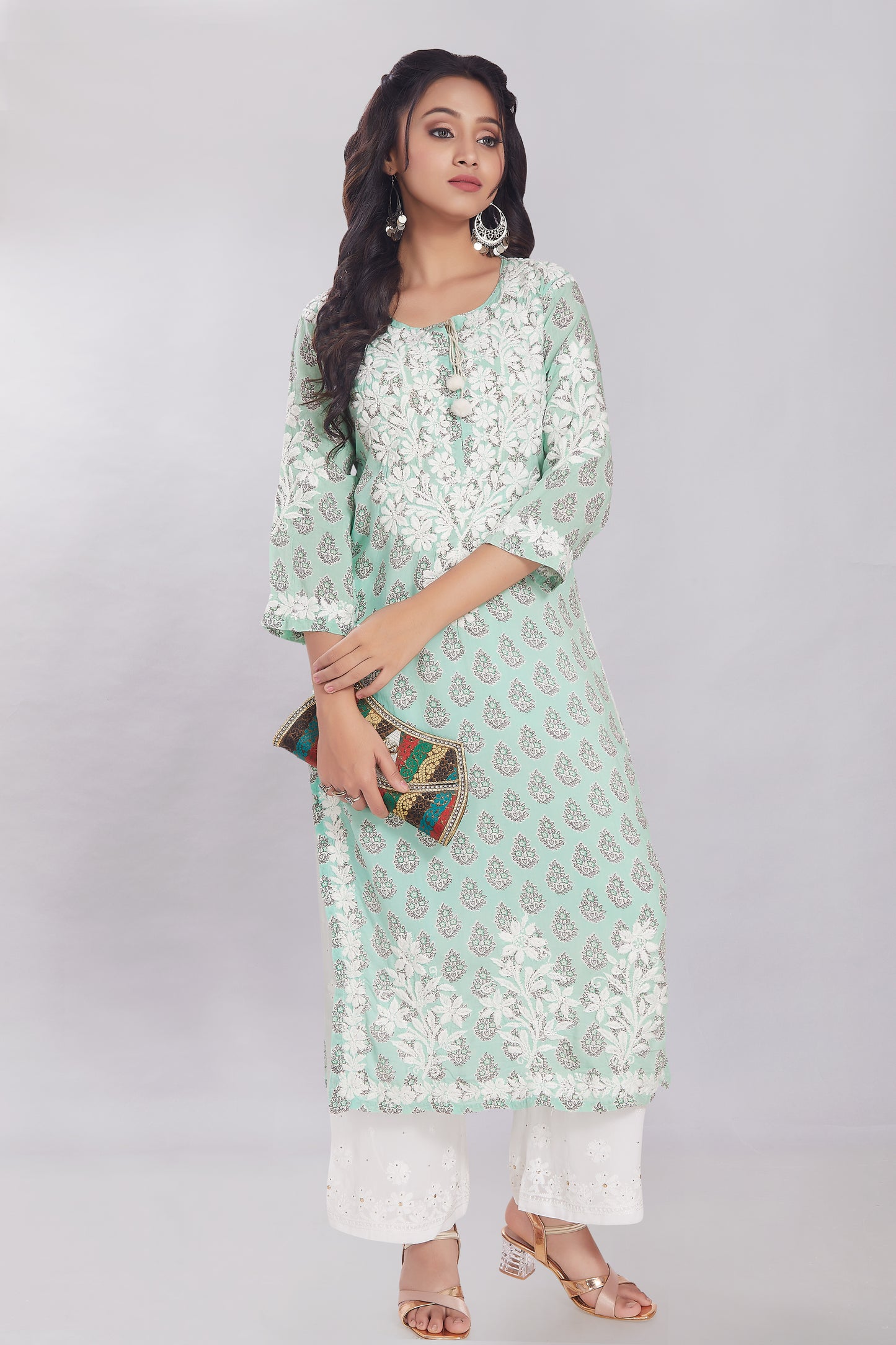 Firdaus Printed Modal Kurti in Pastel Green