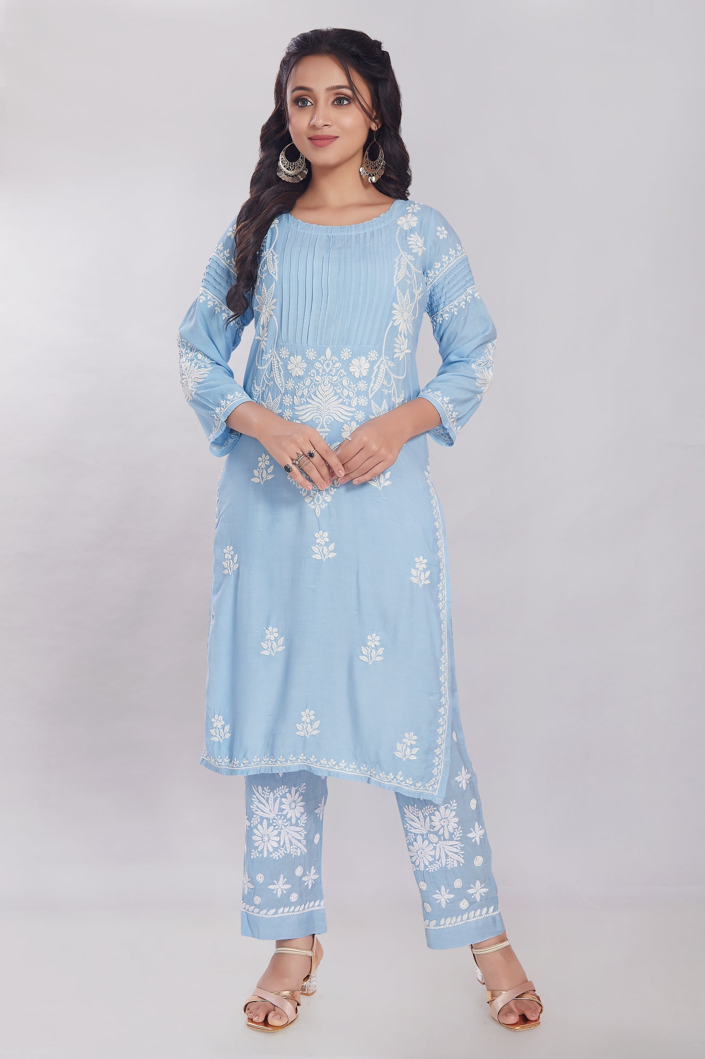 Inaya Beryl Blue Muzlin Kurti Set.