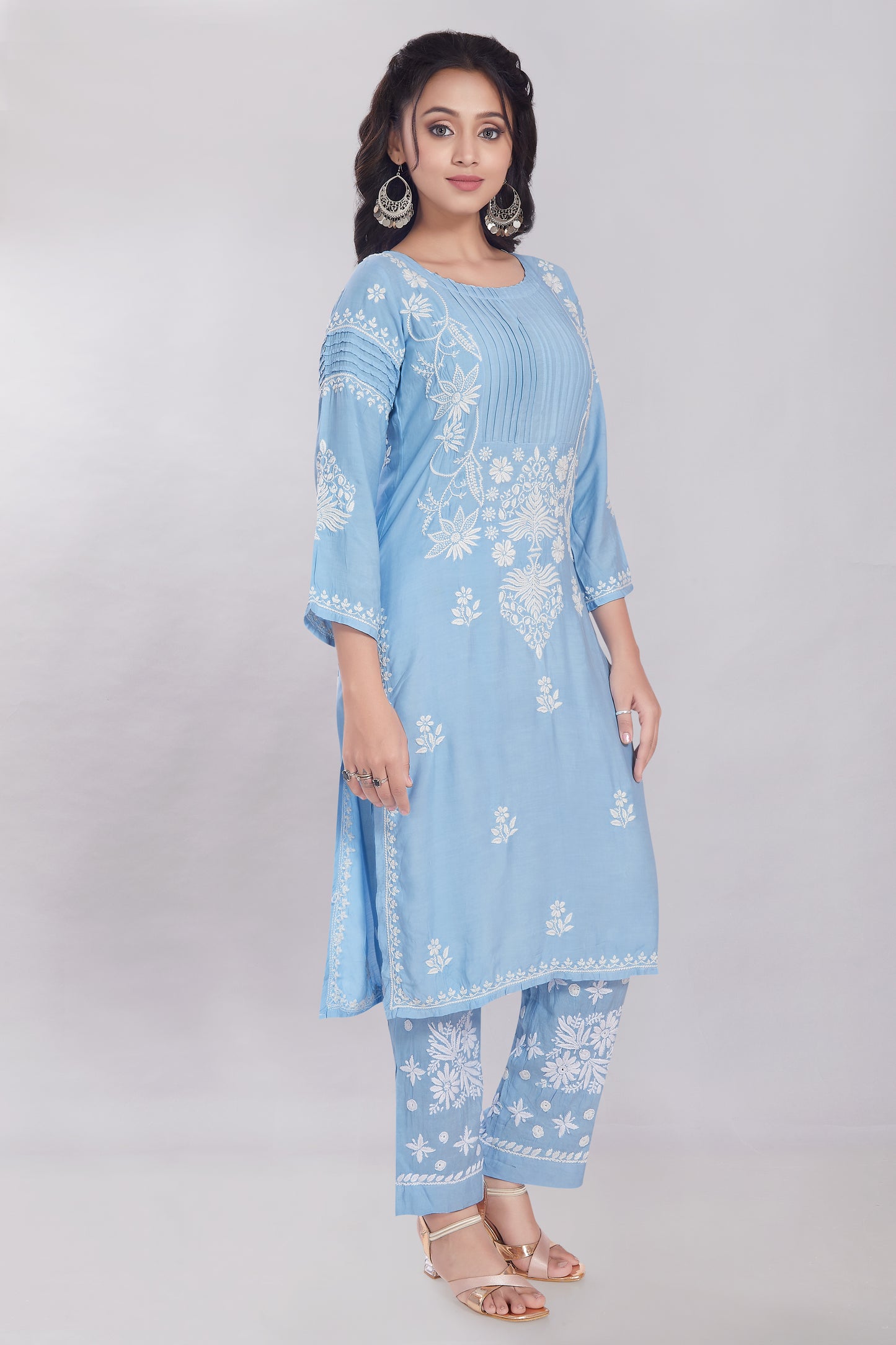 Inaya Beryl Blue Muzlin Kurti Set.