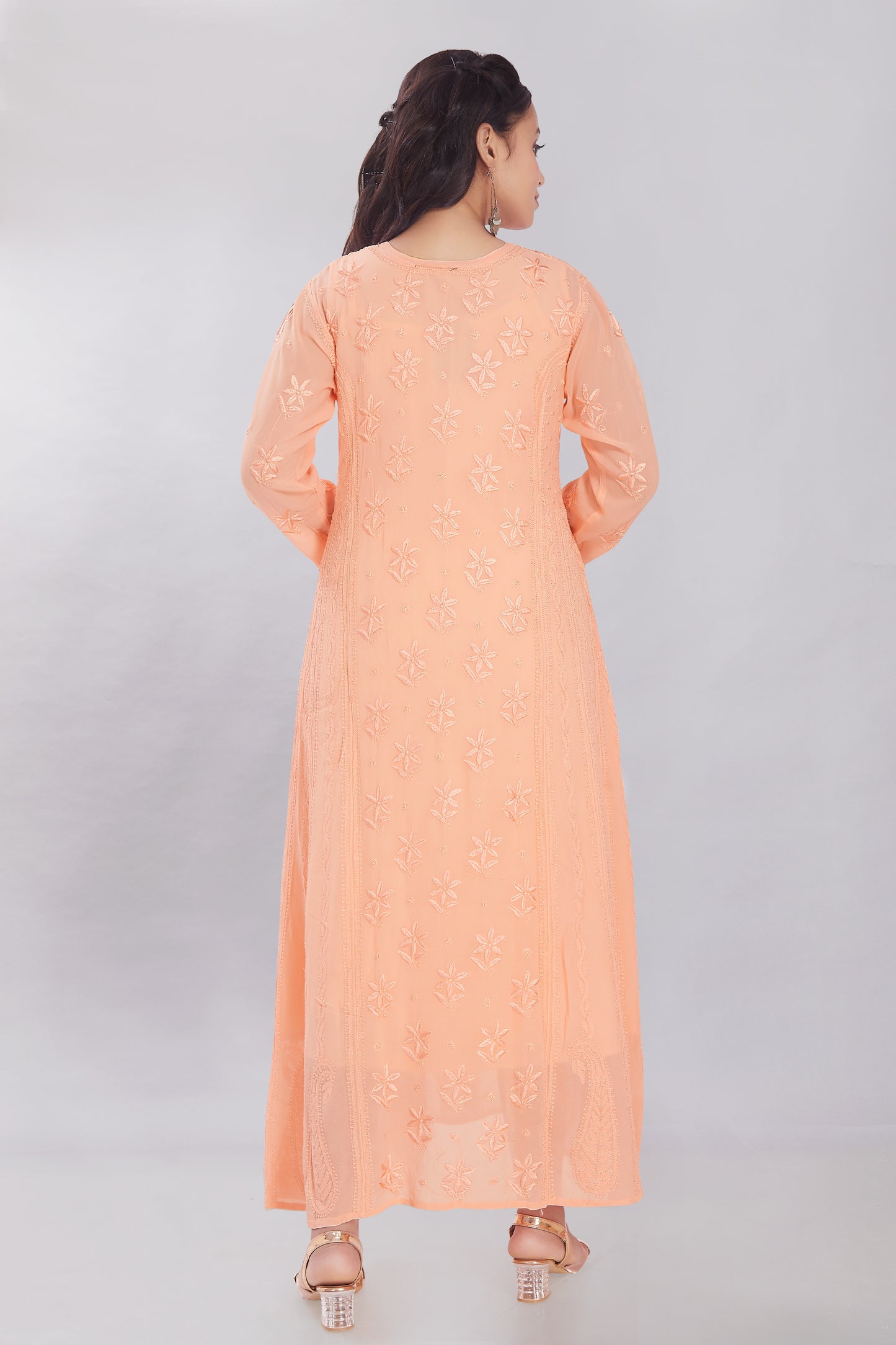 Nazma Salmon Peach Georgette Anarkali