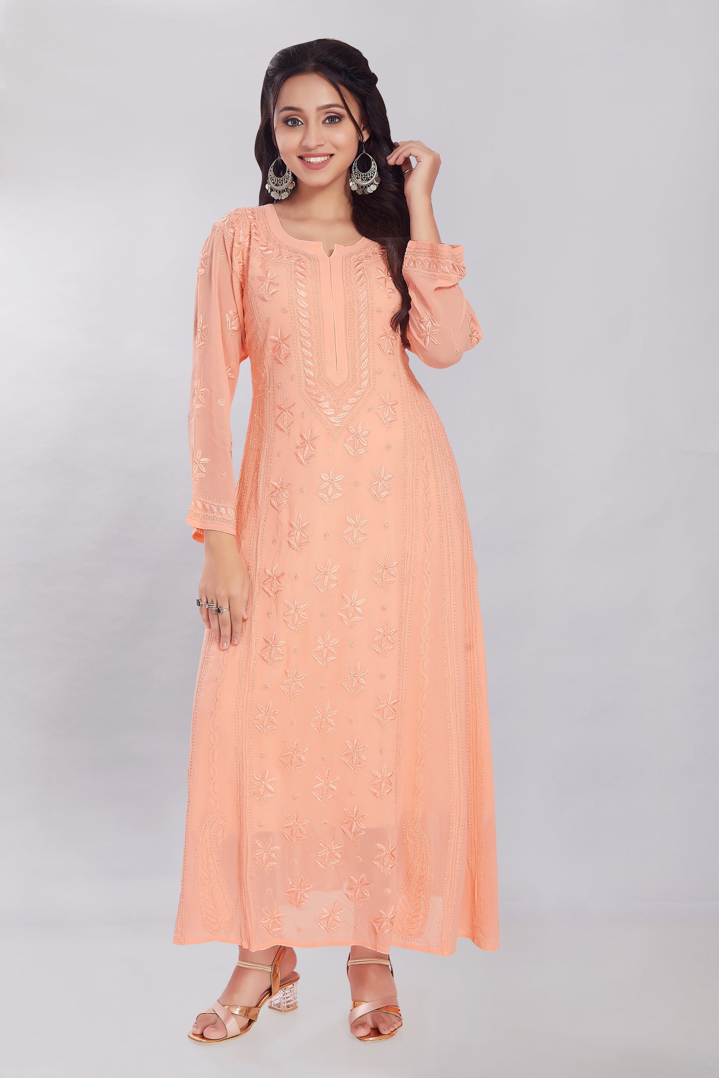 Nazma Salmon Peach Georgette Anarkali