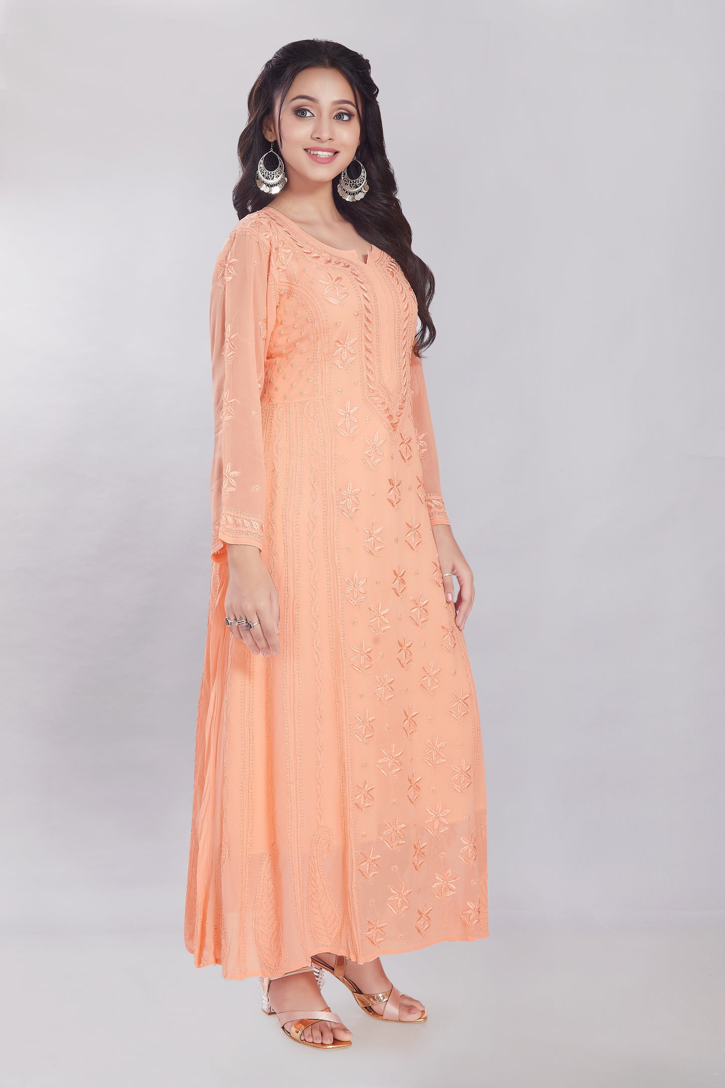 Nazma Salmon Peach Georgette Anarkali