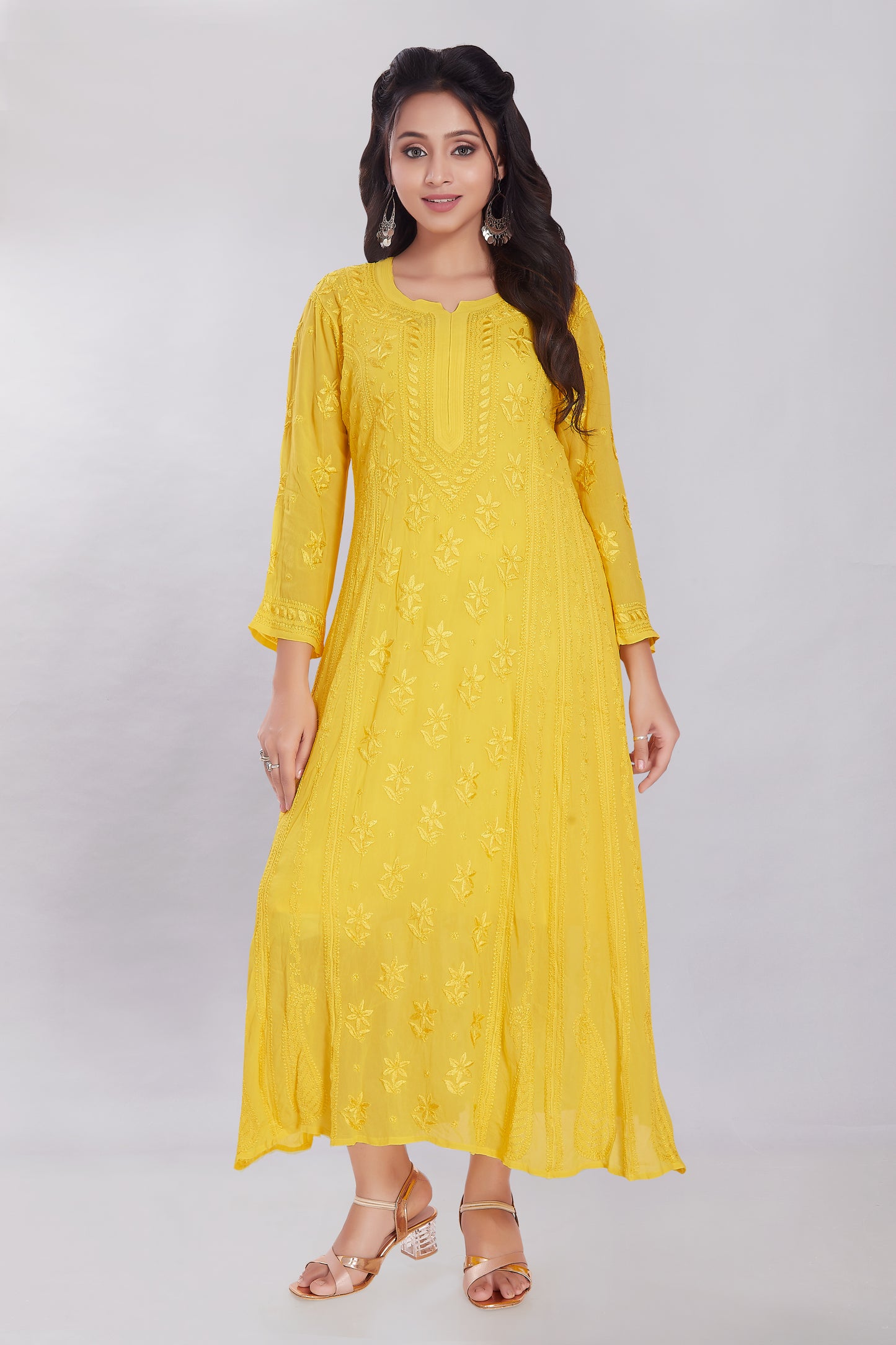 Nazma Canary Yellow Georgette Anarkali