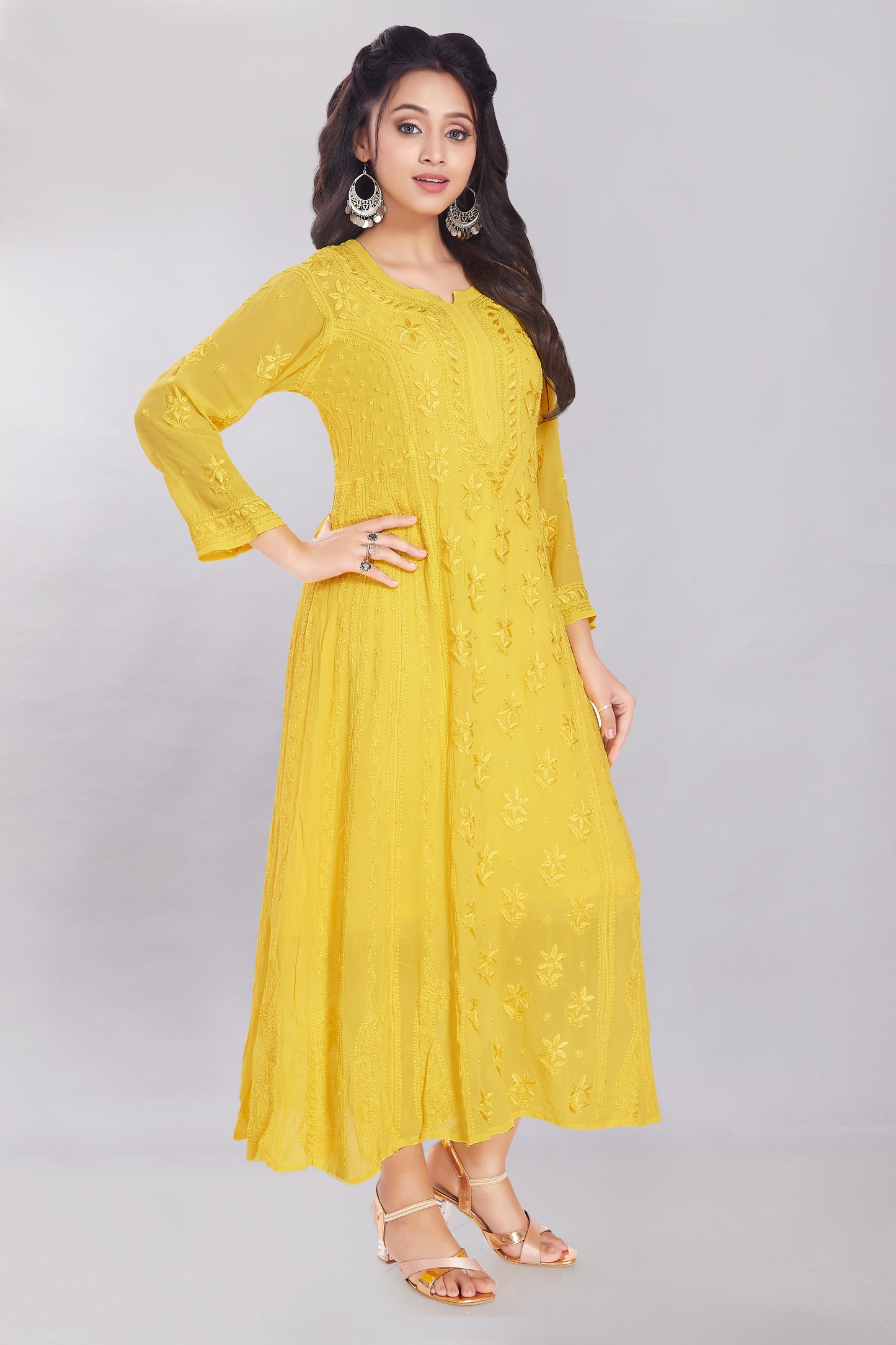 Nazma Canary Yellow Georgette Anarkali