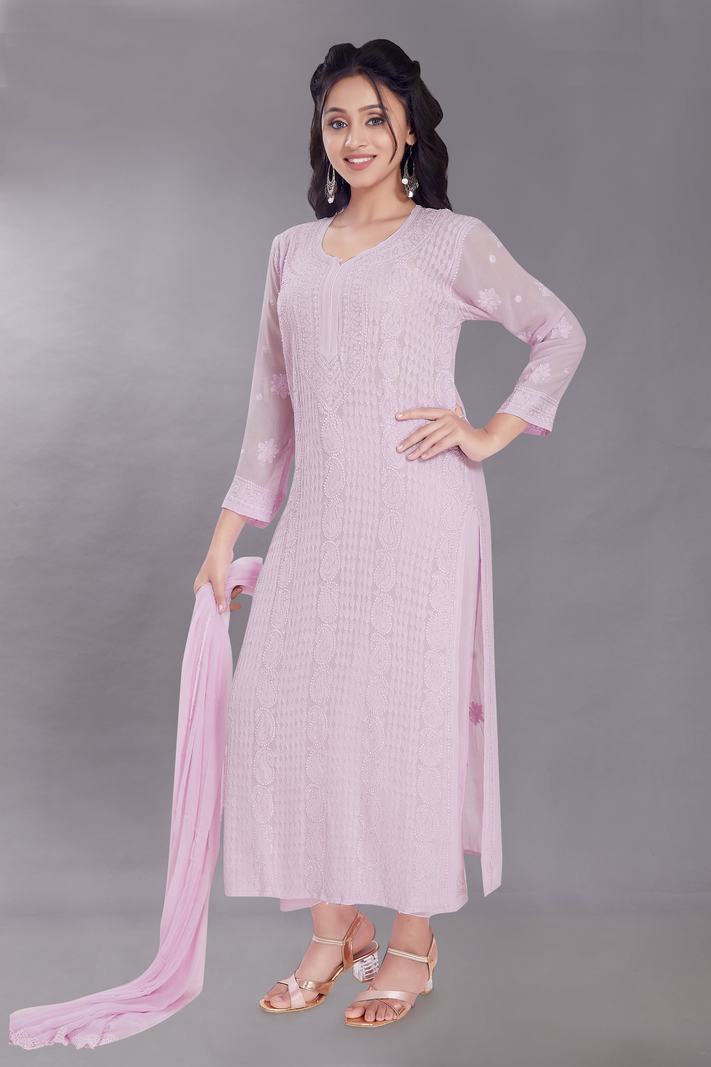 Khusnuma Lavender Georgette Jaal Kurti.