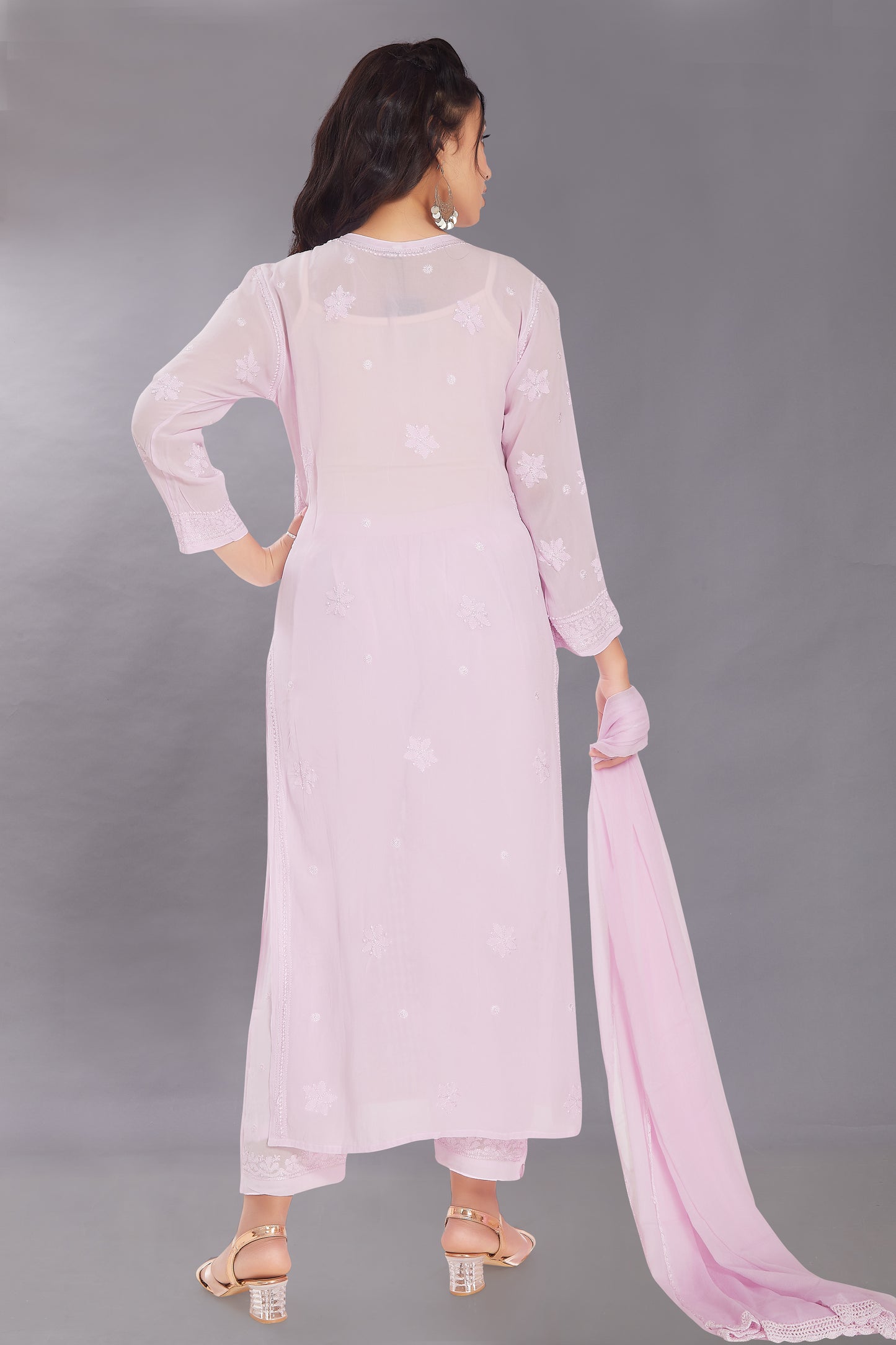 Khusnuma Lavender Georgette Jaal Kurti.