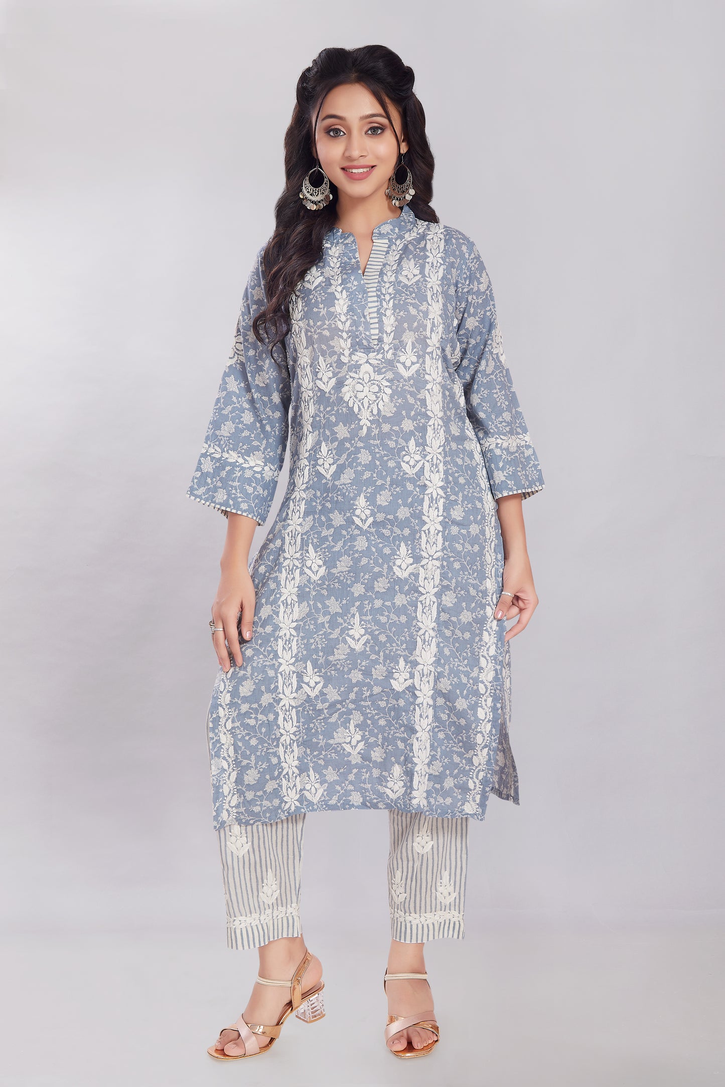 Rayna Soft Blue Printed Cotton Set