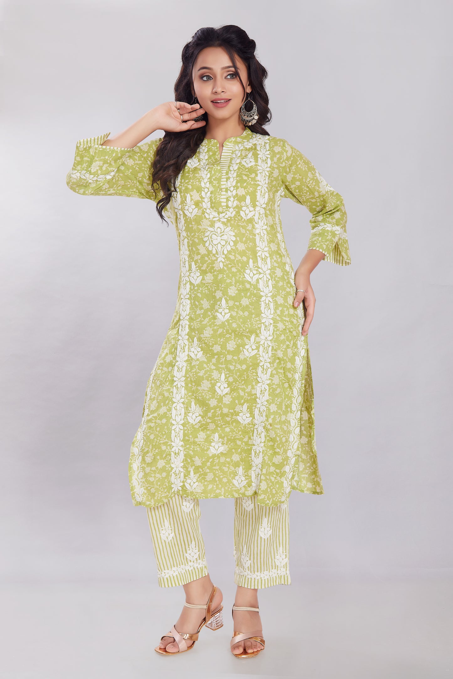 Rayna Lime Green Soft Printed Cotton Set