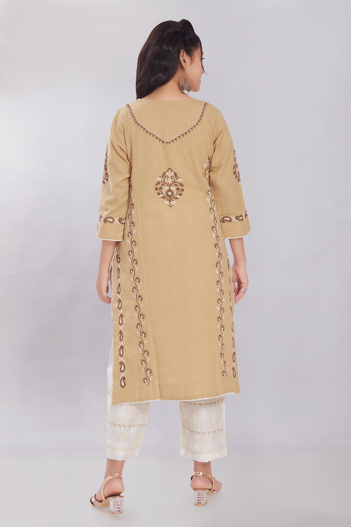 Naureen Sand Colour Khadi Kurta