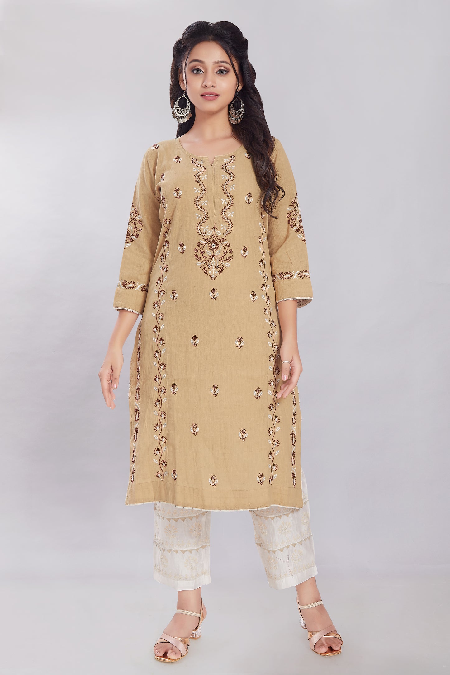 Naureen Sand Colour Khadi Kurta