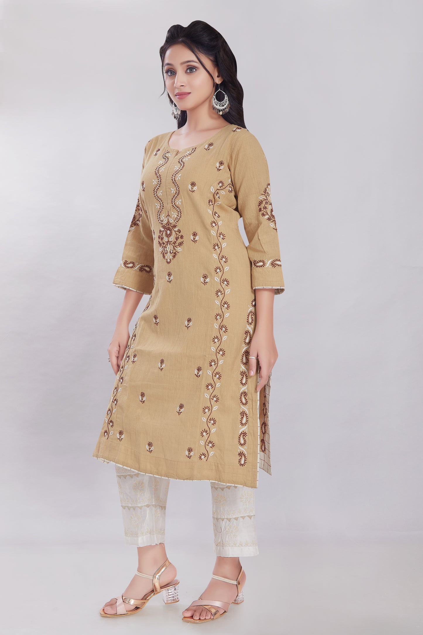 Naureen Sand Colour Khadi Kurta