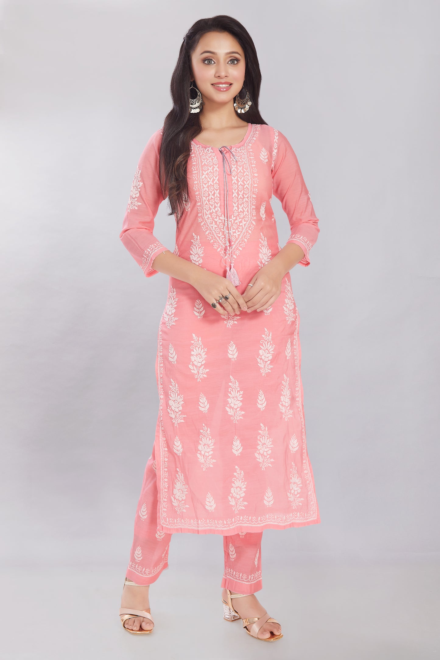 Zeba Rose Pink Chanderi Chikankari Set