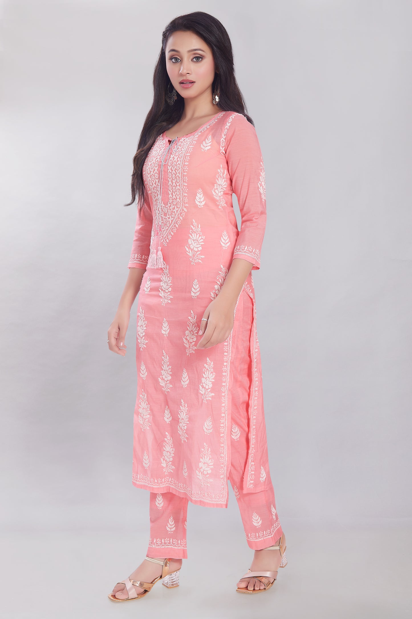 Zeba Rose Pink Chanderi Chikankari Set