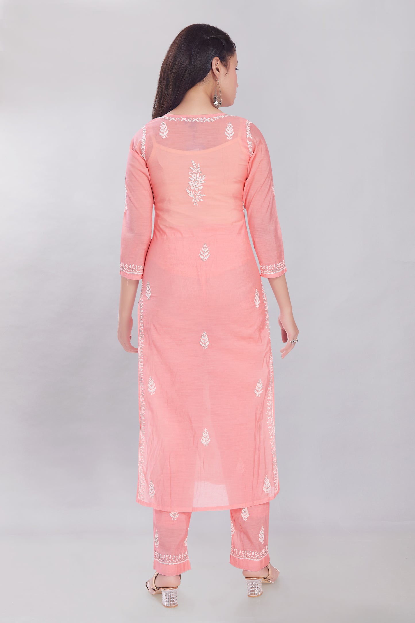 Zeba Rose Pink Chanderi Chikankari Set