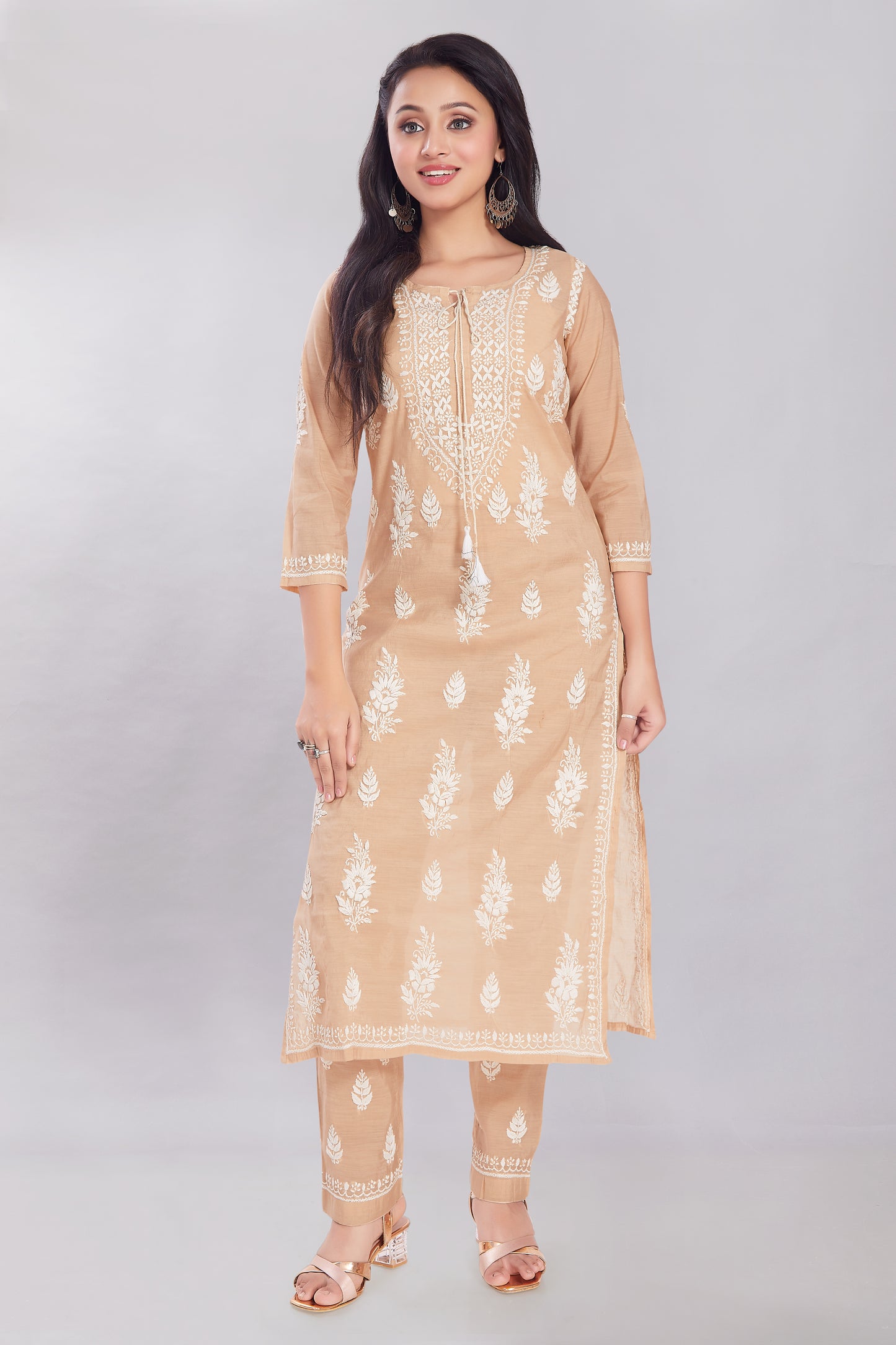 Zeba Sand Colour Chanderi Chikankari Set