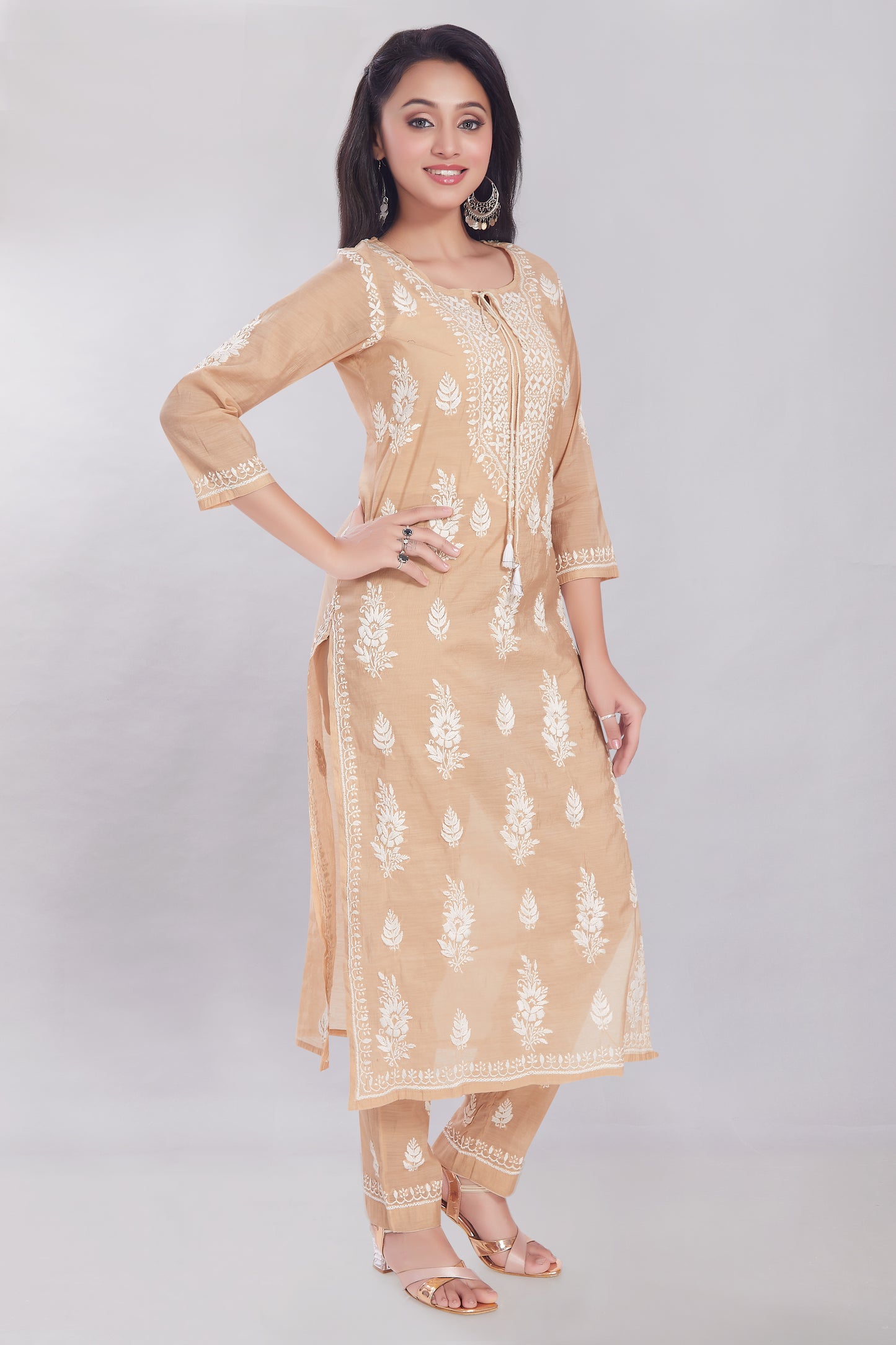 Zeba Sand Colour Chanderi Chikankari Set