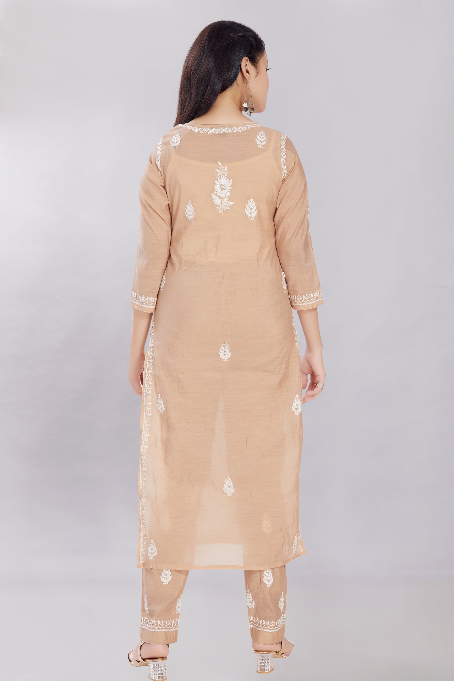 Zeba Sand Colour Chanderi Chikankari Set