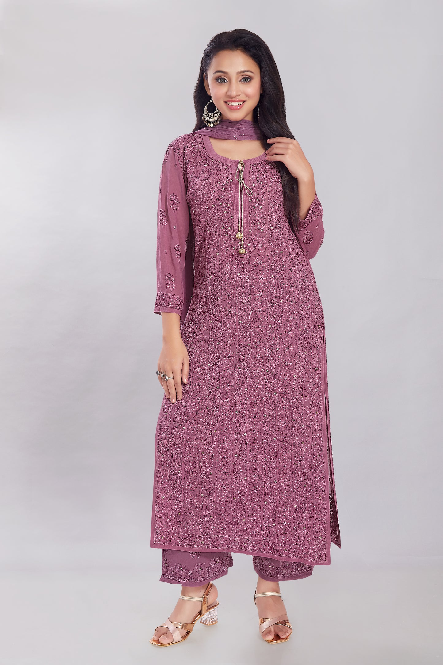 Myrrah Plum Purple Georgette Jaal Mukaish Set