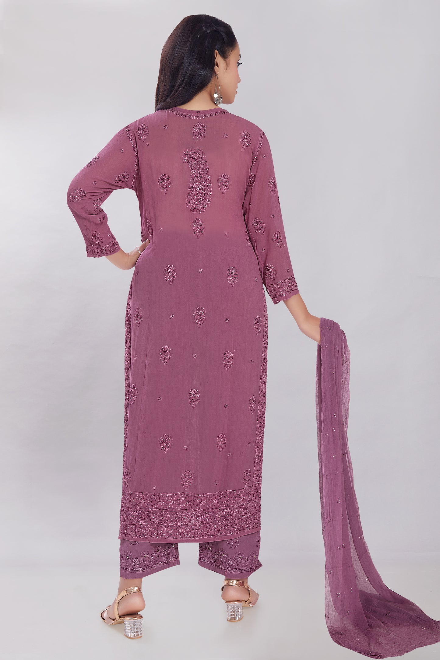 Myrrah Plum Purple Georgette Jaal Mukaish Set