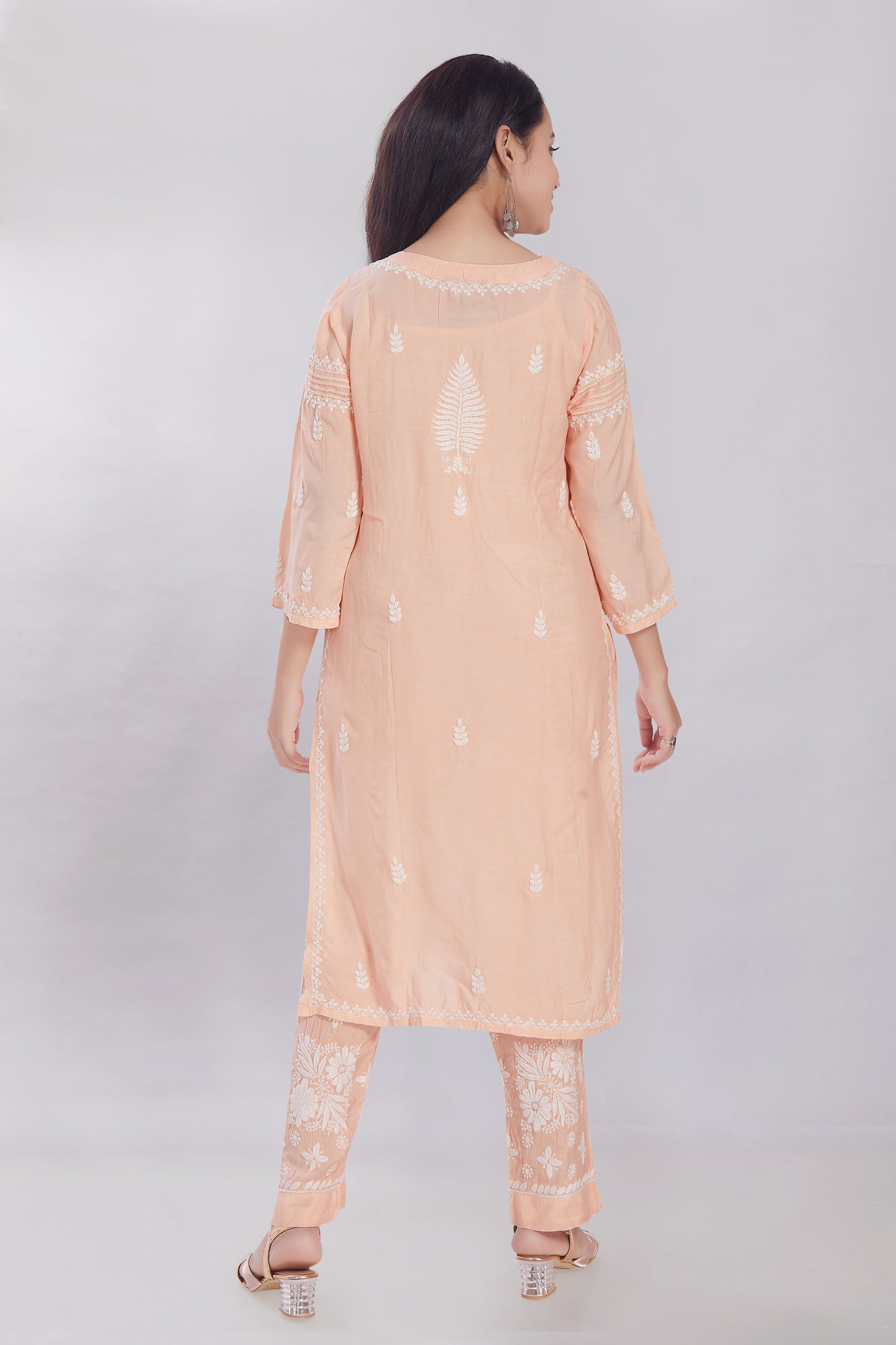 Inaya Salmon Peach Muzlin Kurti Set.