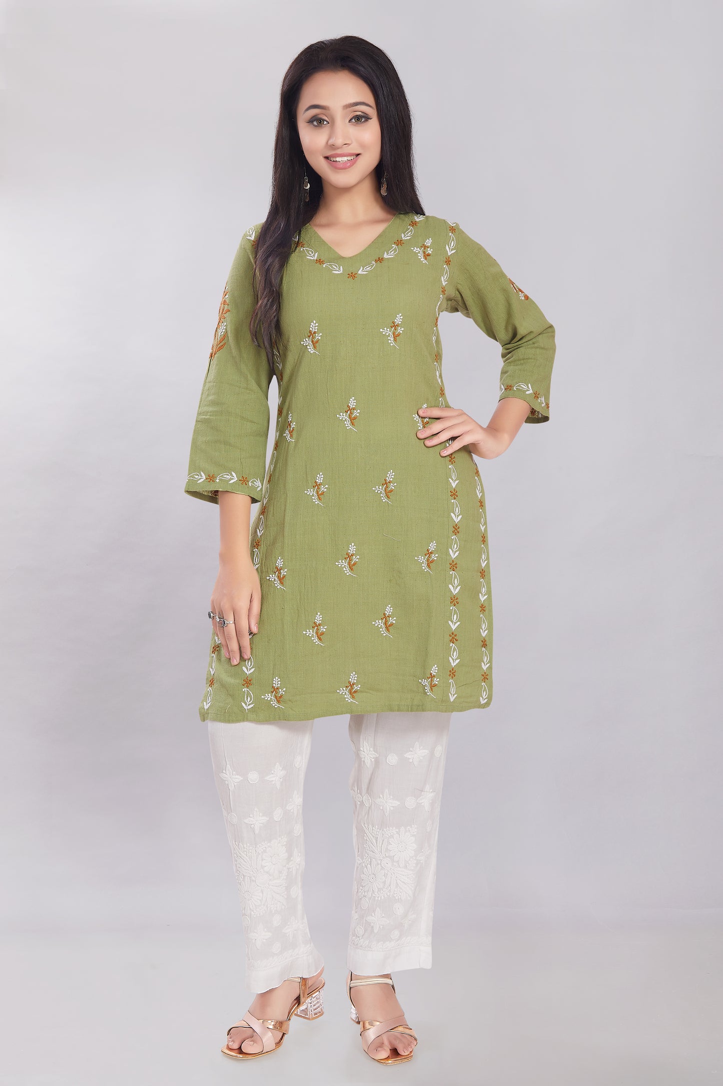 Naureen Sage Green Handspun Khadi Kurti.