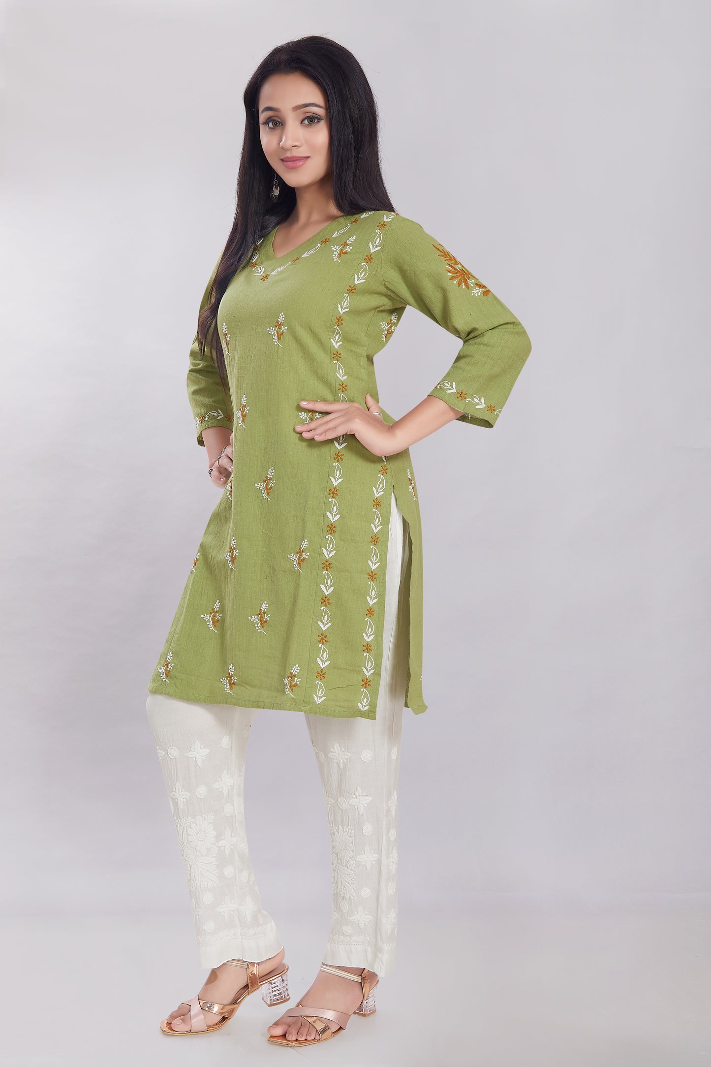 Naureen Sage Green Handspun Khadi Kurti.