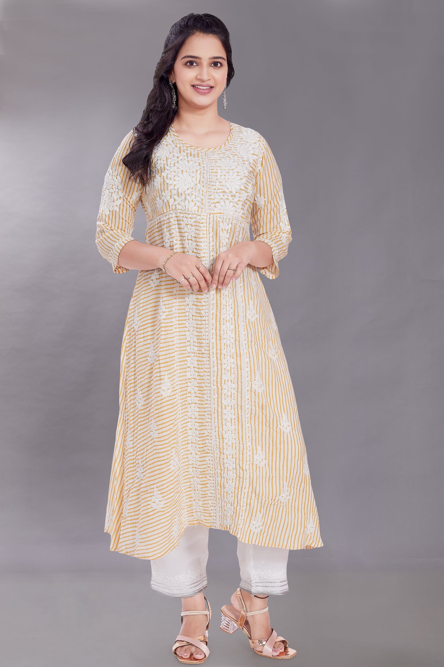 Stripes Chikankari Dress