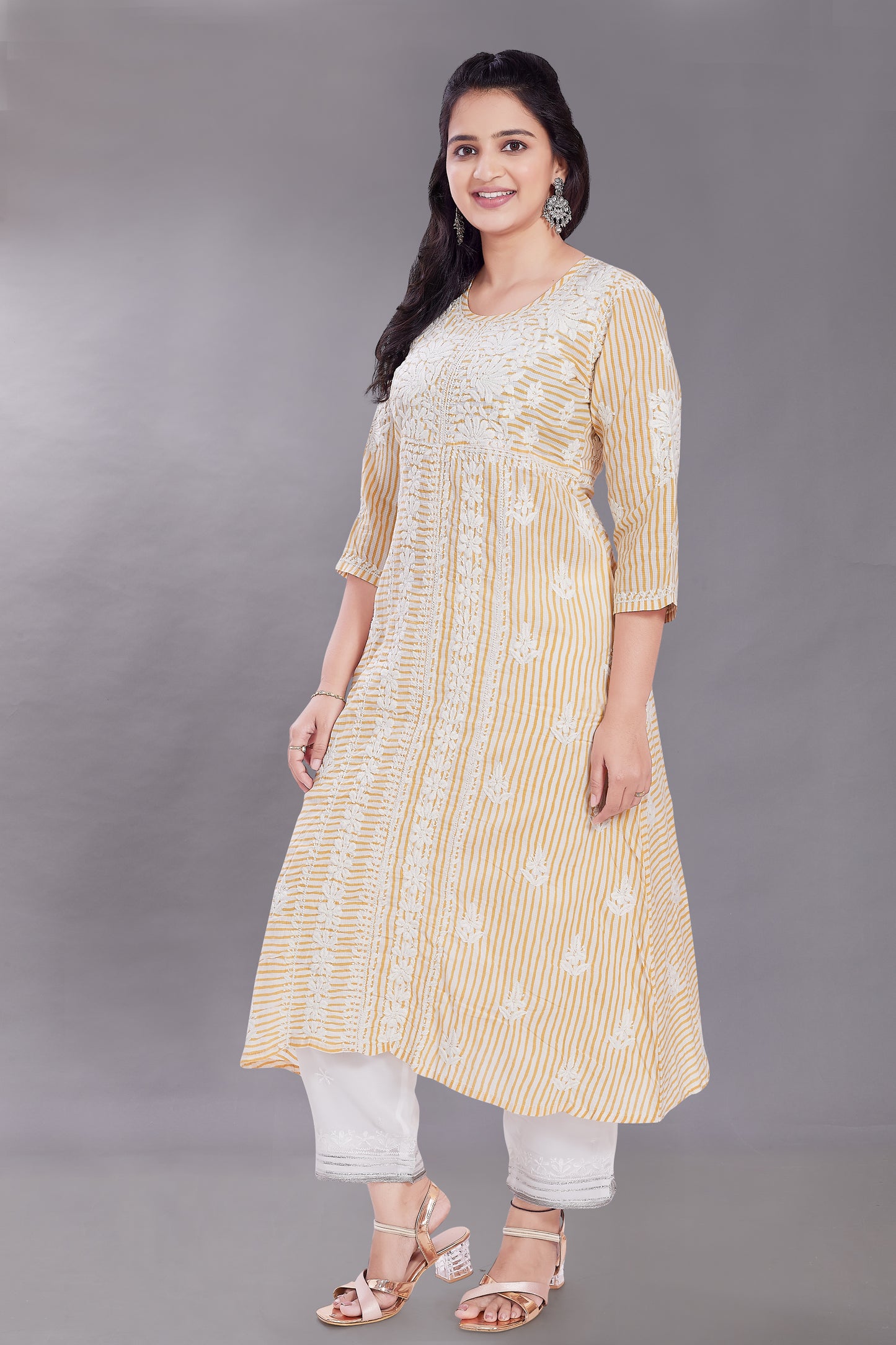 Stripes Chikankari Dress