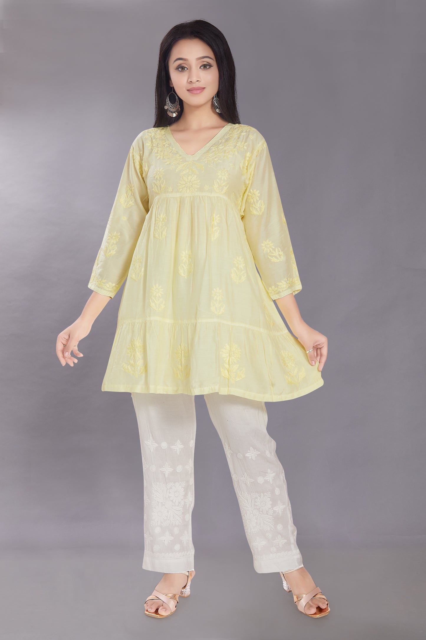 Henna Lemon Yellow Muzlin Midi Dress