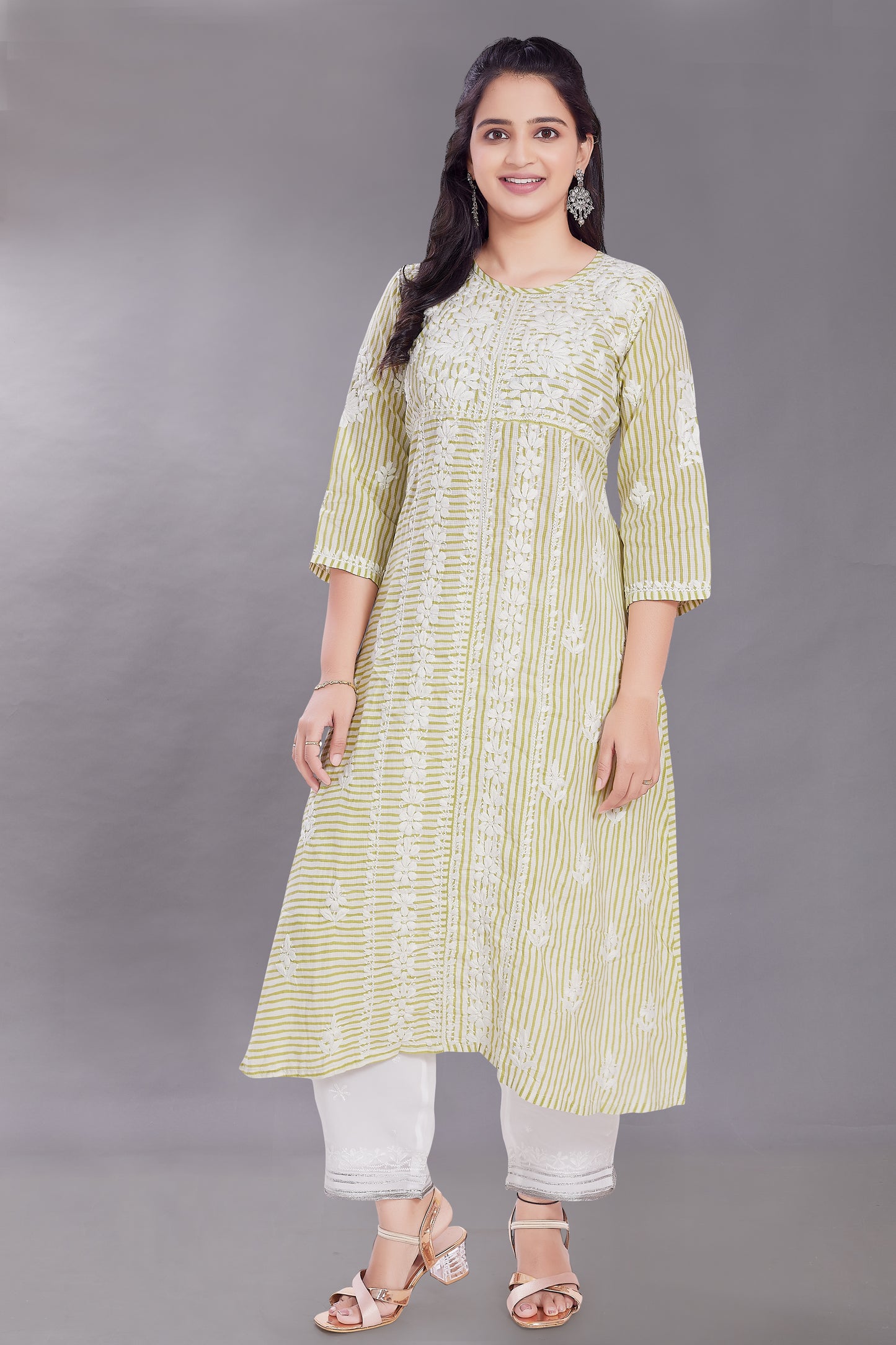 Stripes Chikankari Dress