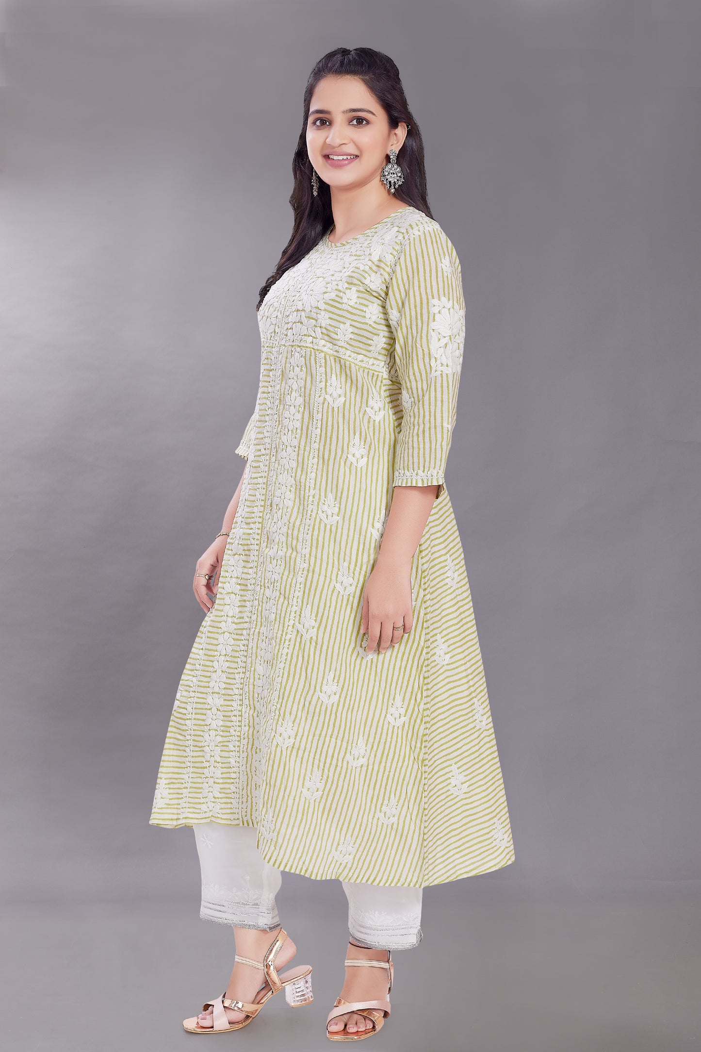 Stripes Chikankari Dress