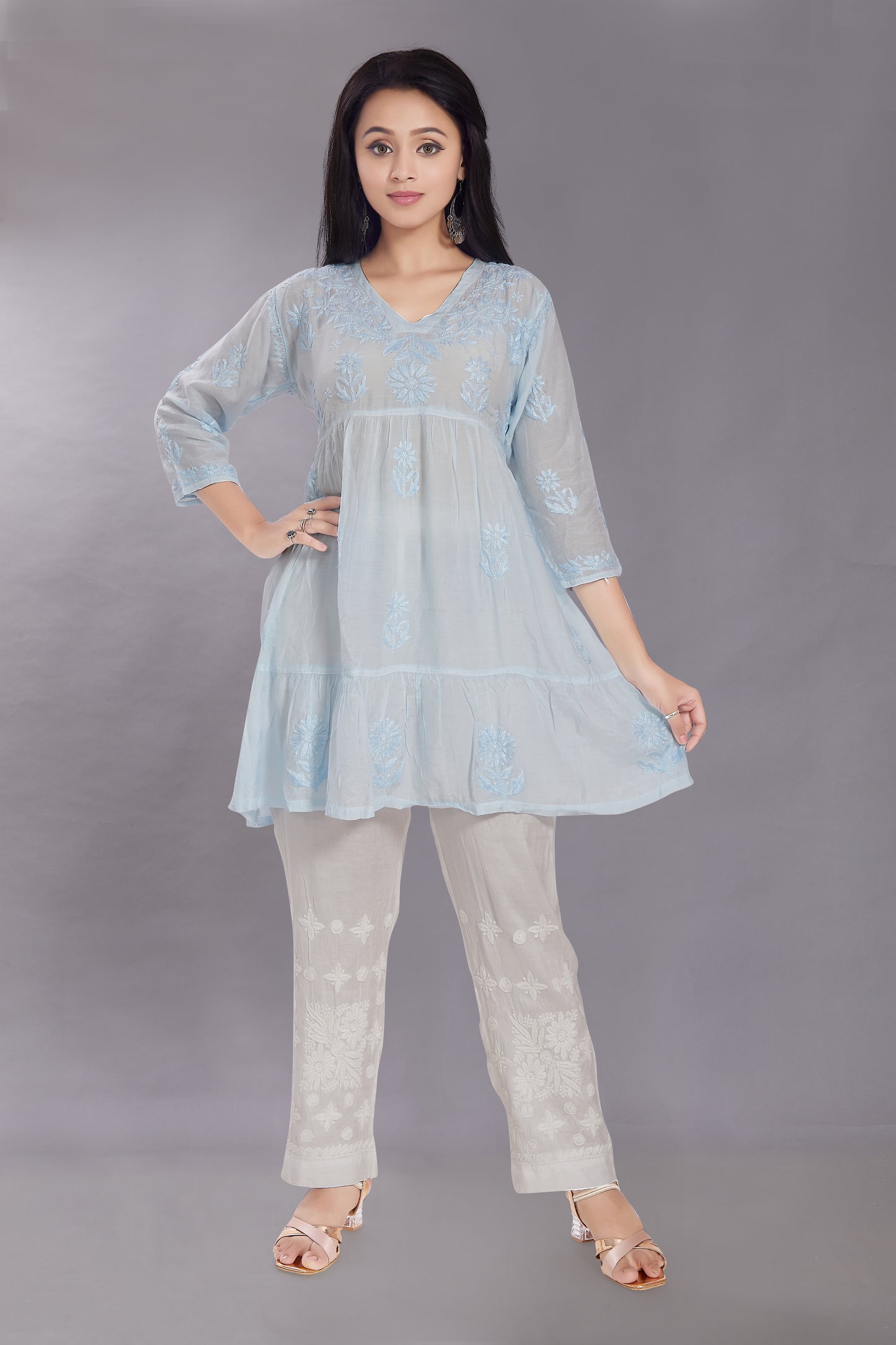 Henna Powder Blue Muzlin Midi Dress